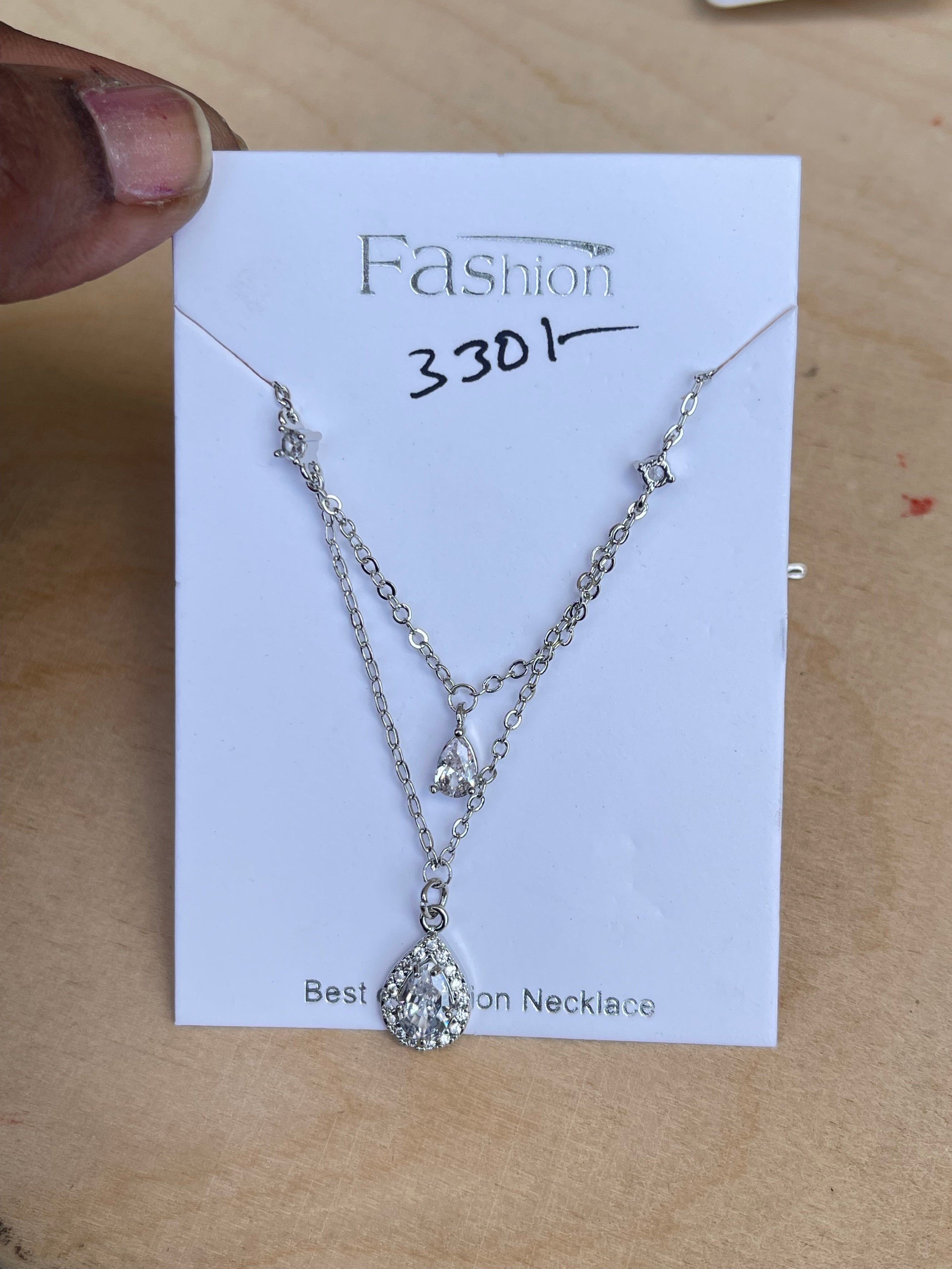 2 layers drop silver daily wear chain dc510