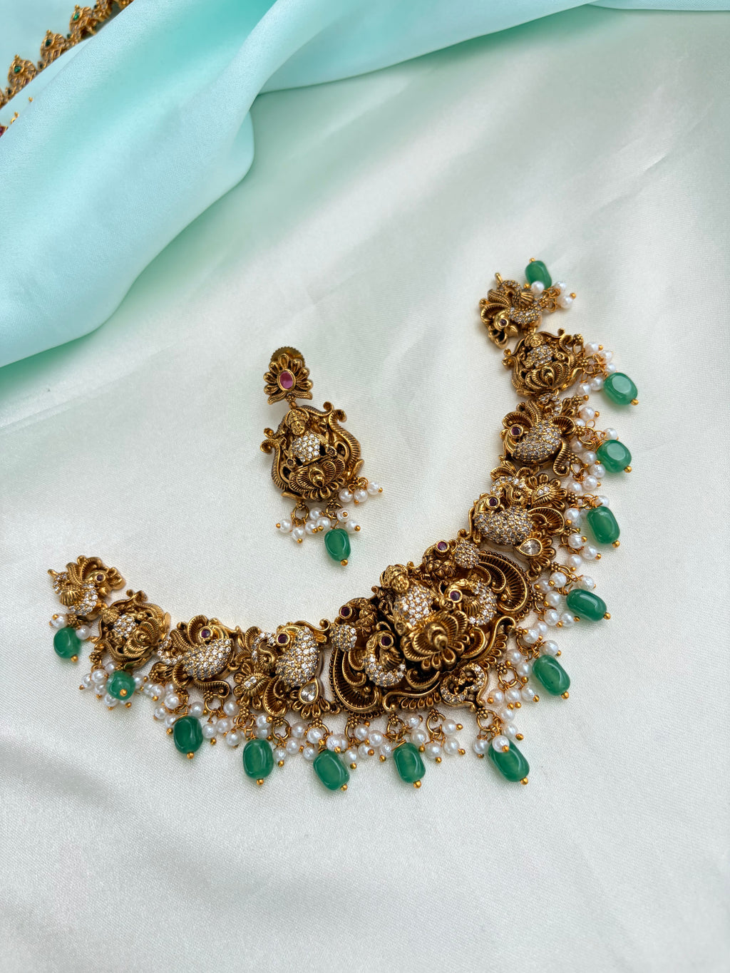 Lakshmidevi peacock type short Neckset with Earrings Ns898