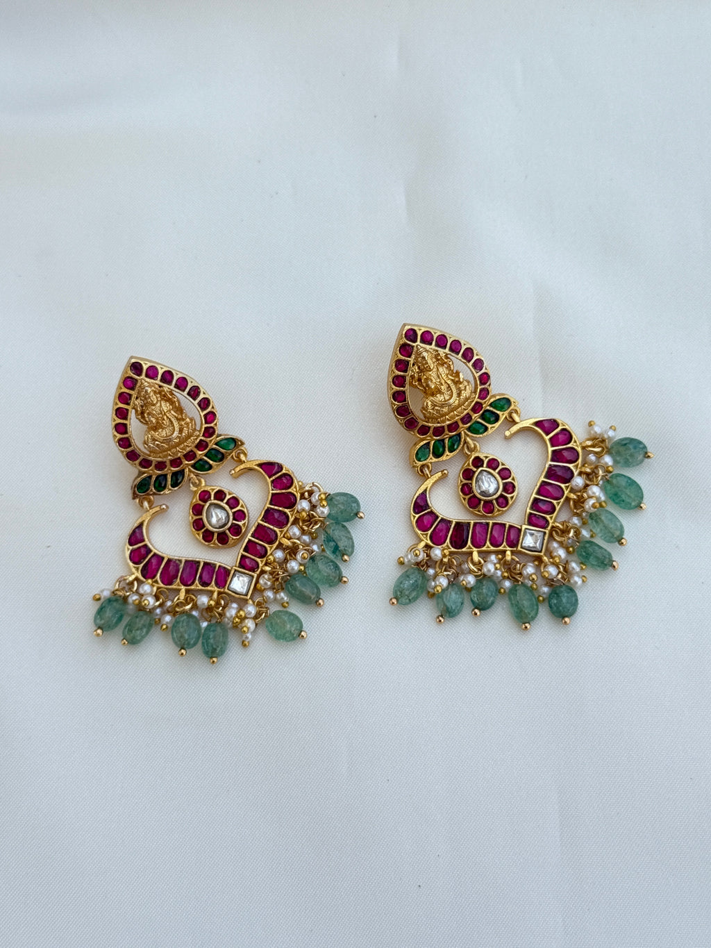 Er143 jadau kundan Lakshmi devi chandbali earrings
