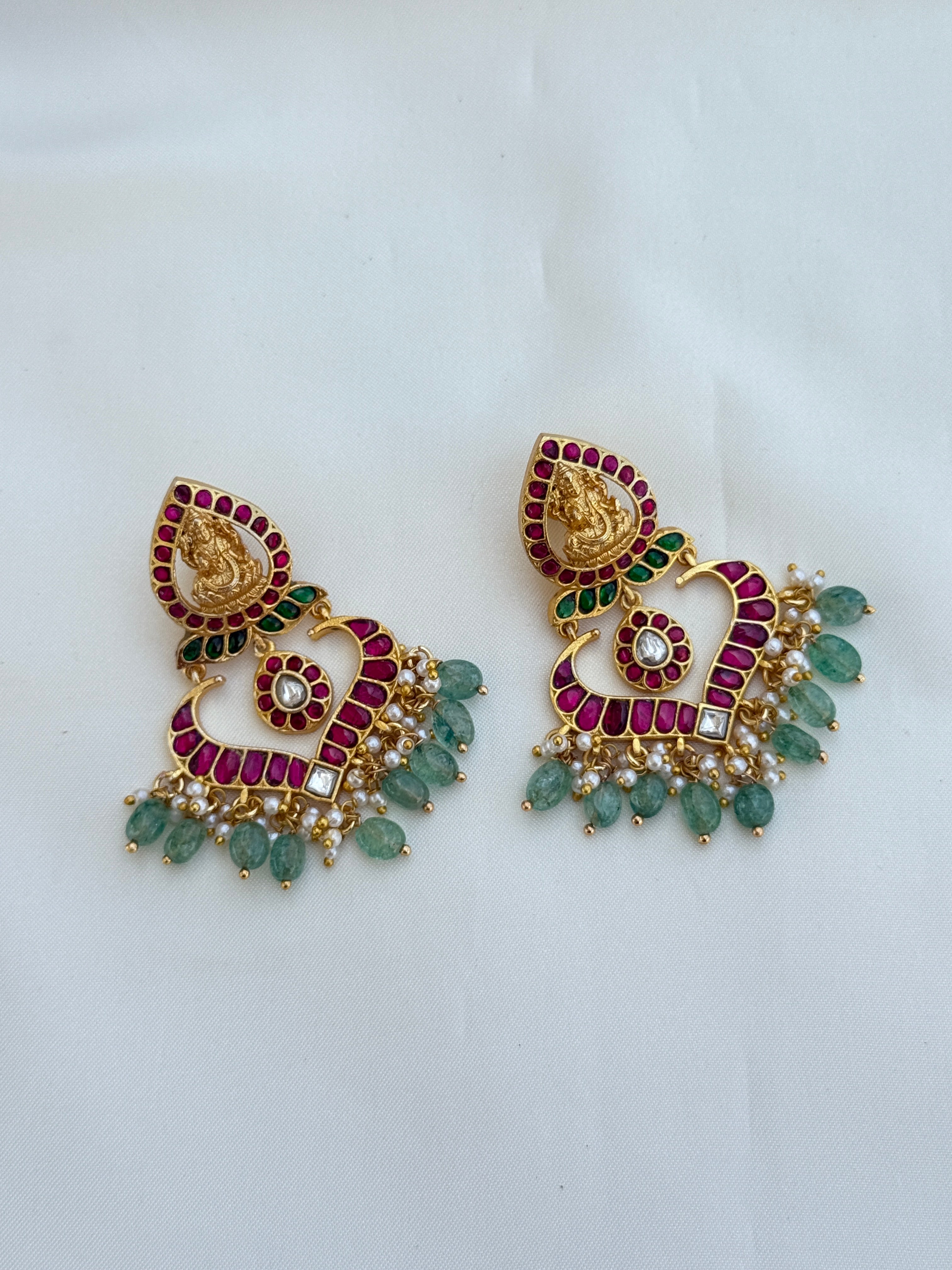 Er143 jadau kundan Lakshmi devi chandbali earrings