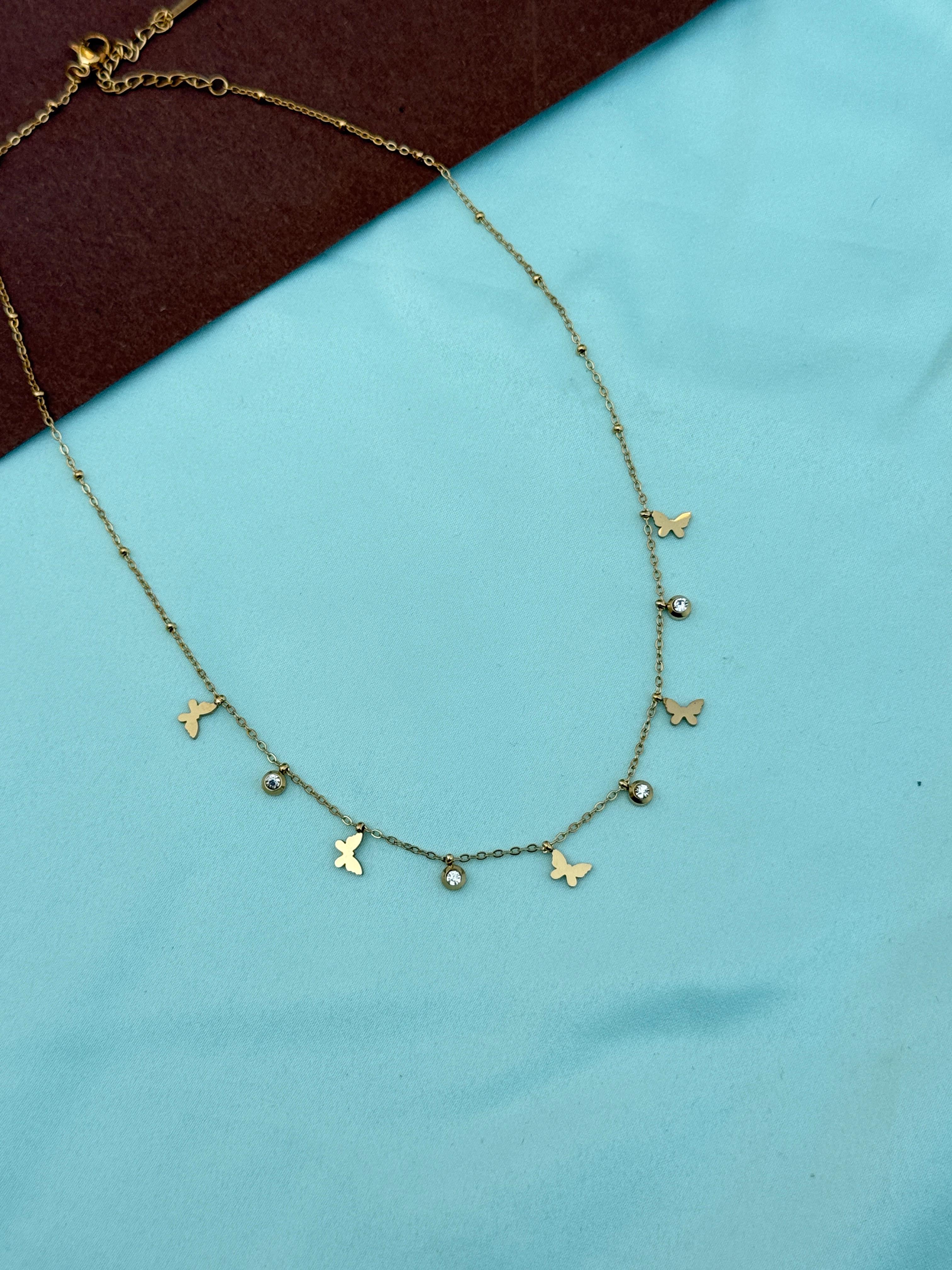 Dc088 anti tarnish single line butterfly and stones 18inches daily wear adjustable chain
