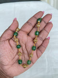 Green round beads with gold nakshi balls short size