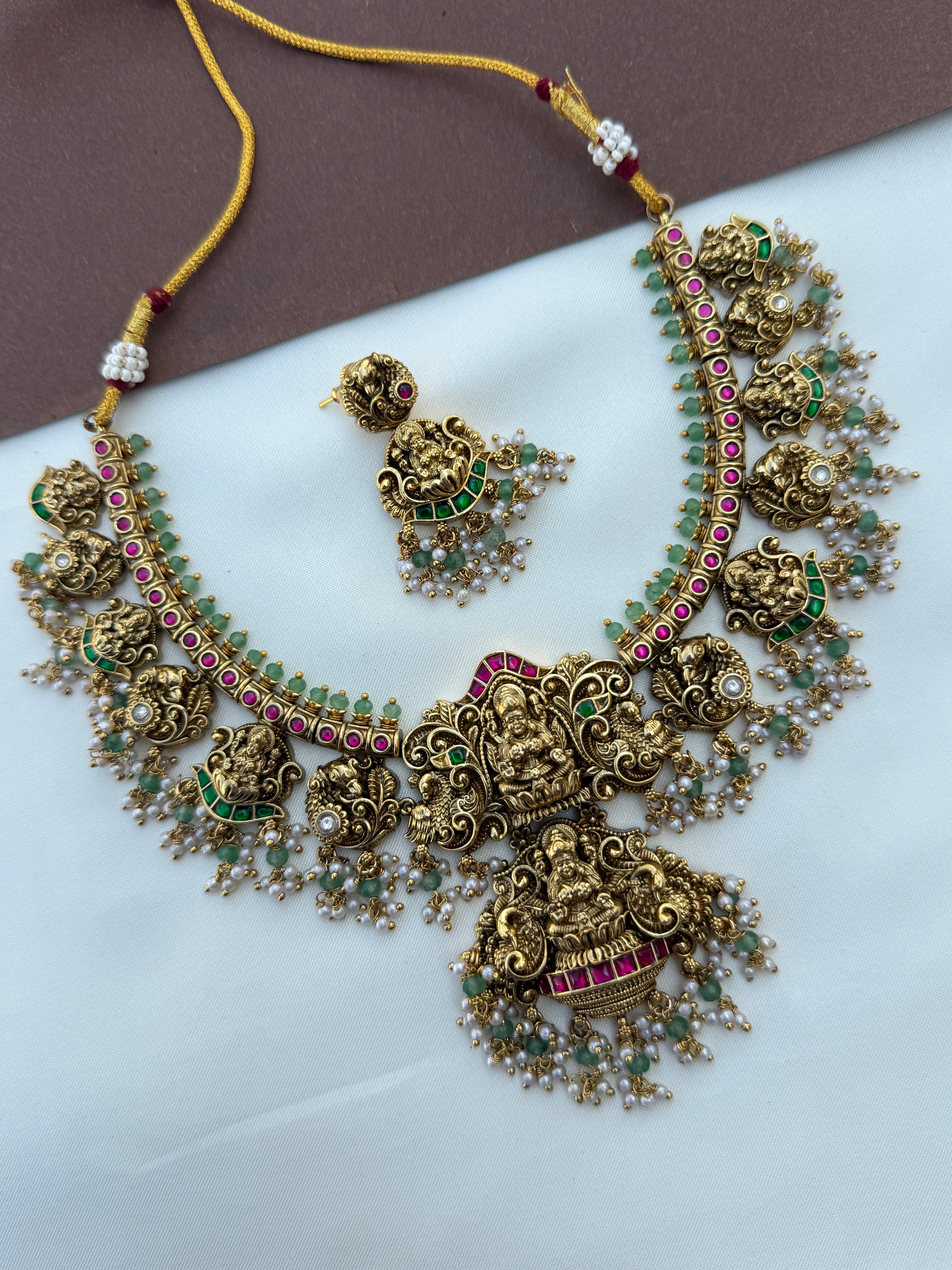 Ns644 dual peacock Lakshmi devi nakshi jadau kundan neckset