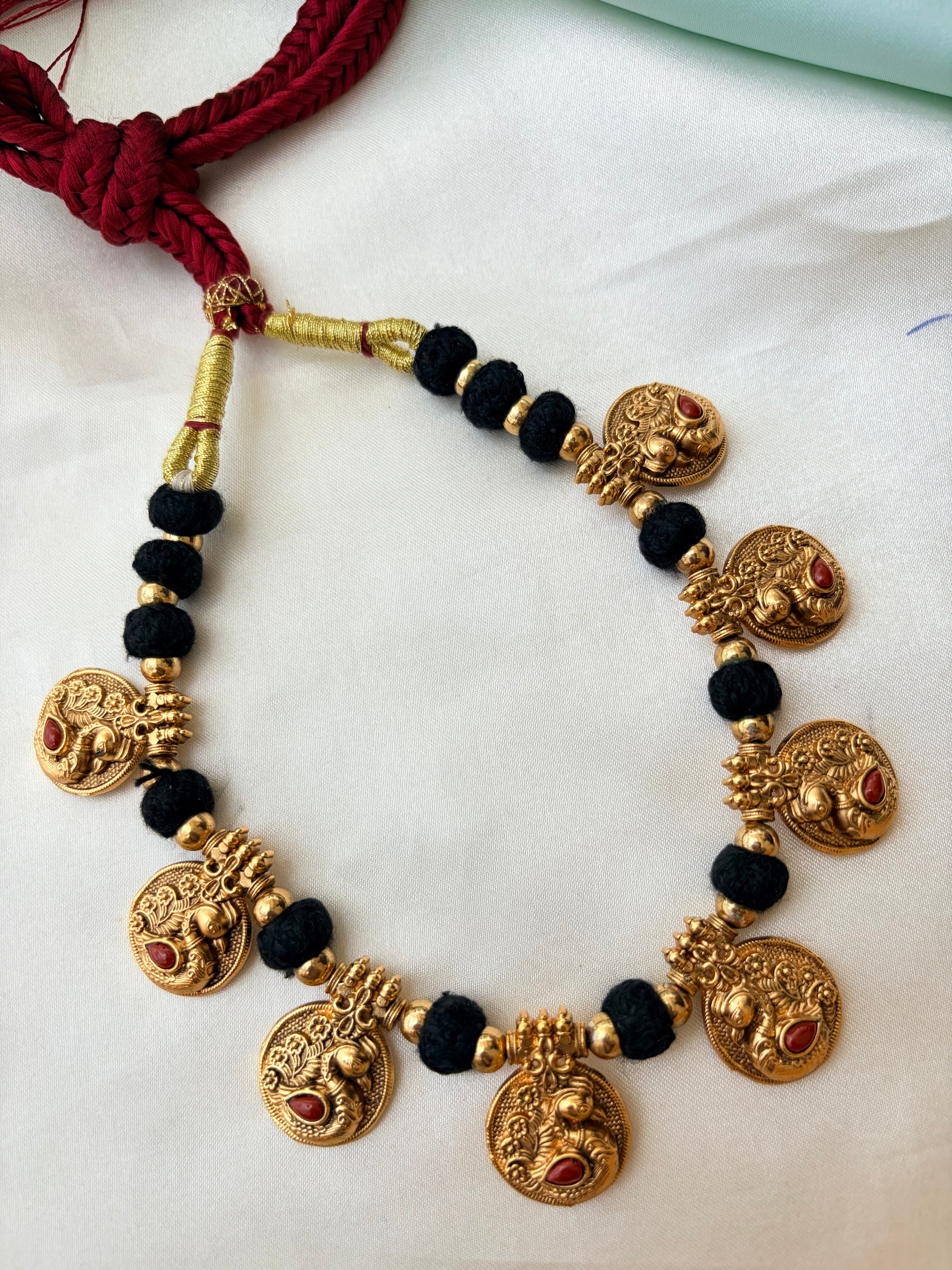 Peacock Lakshmi Coin Black Bead Neckset Ns201