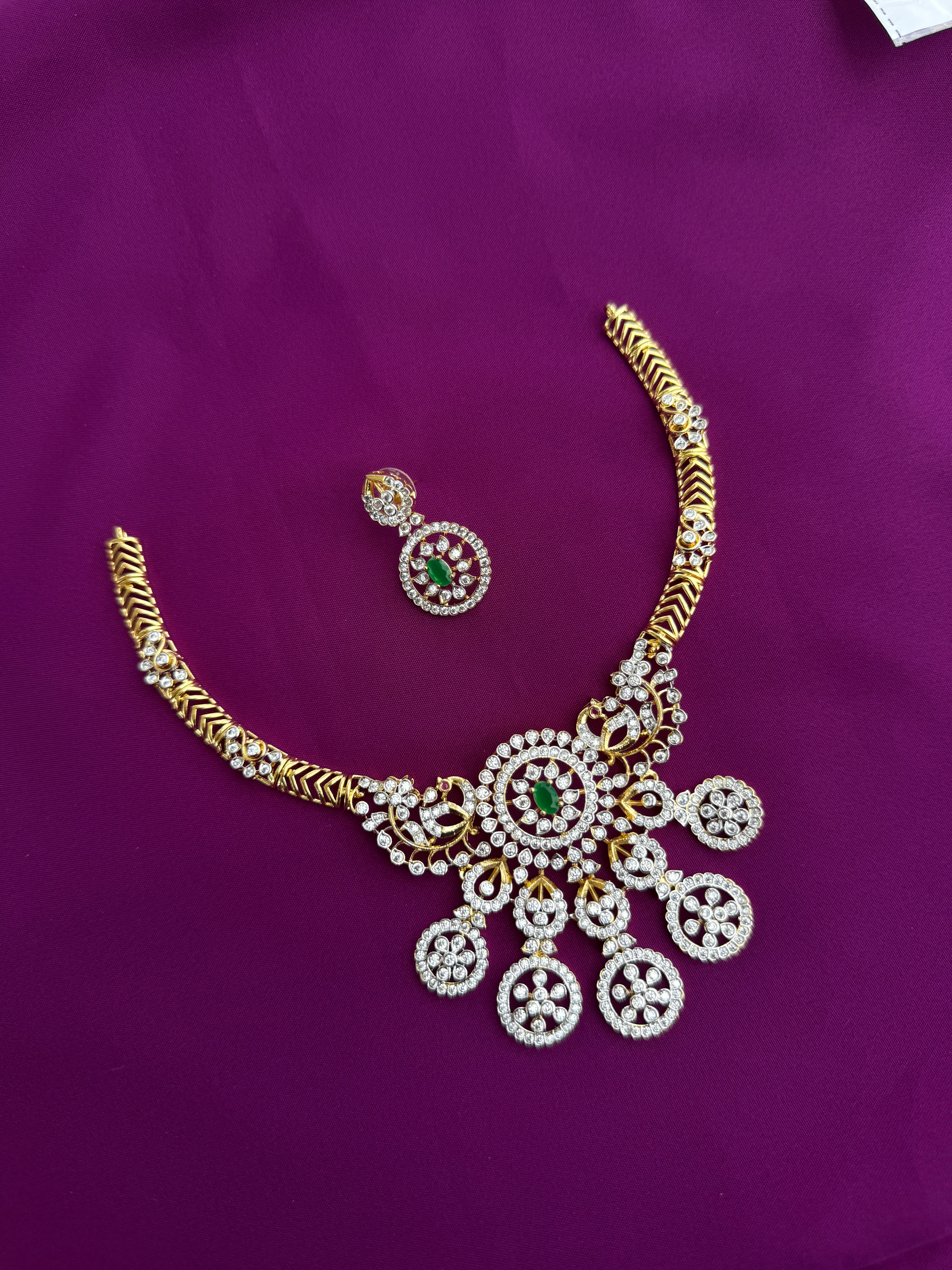 Diamond green pendant Kante neckset with earrings ns297