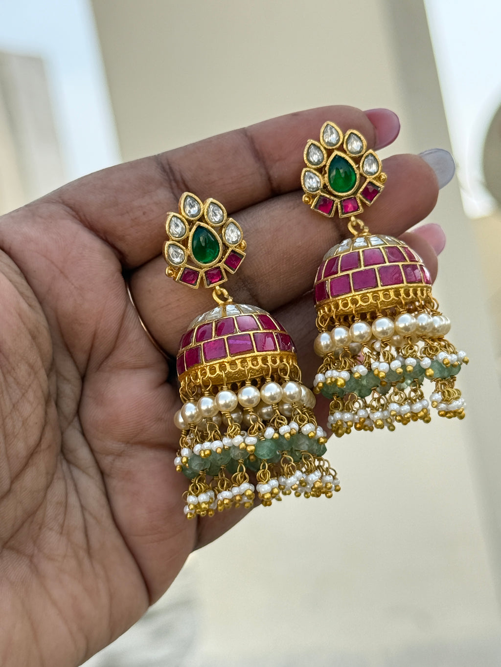Er161 jadau kundan big butta earrings