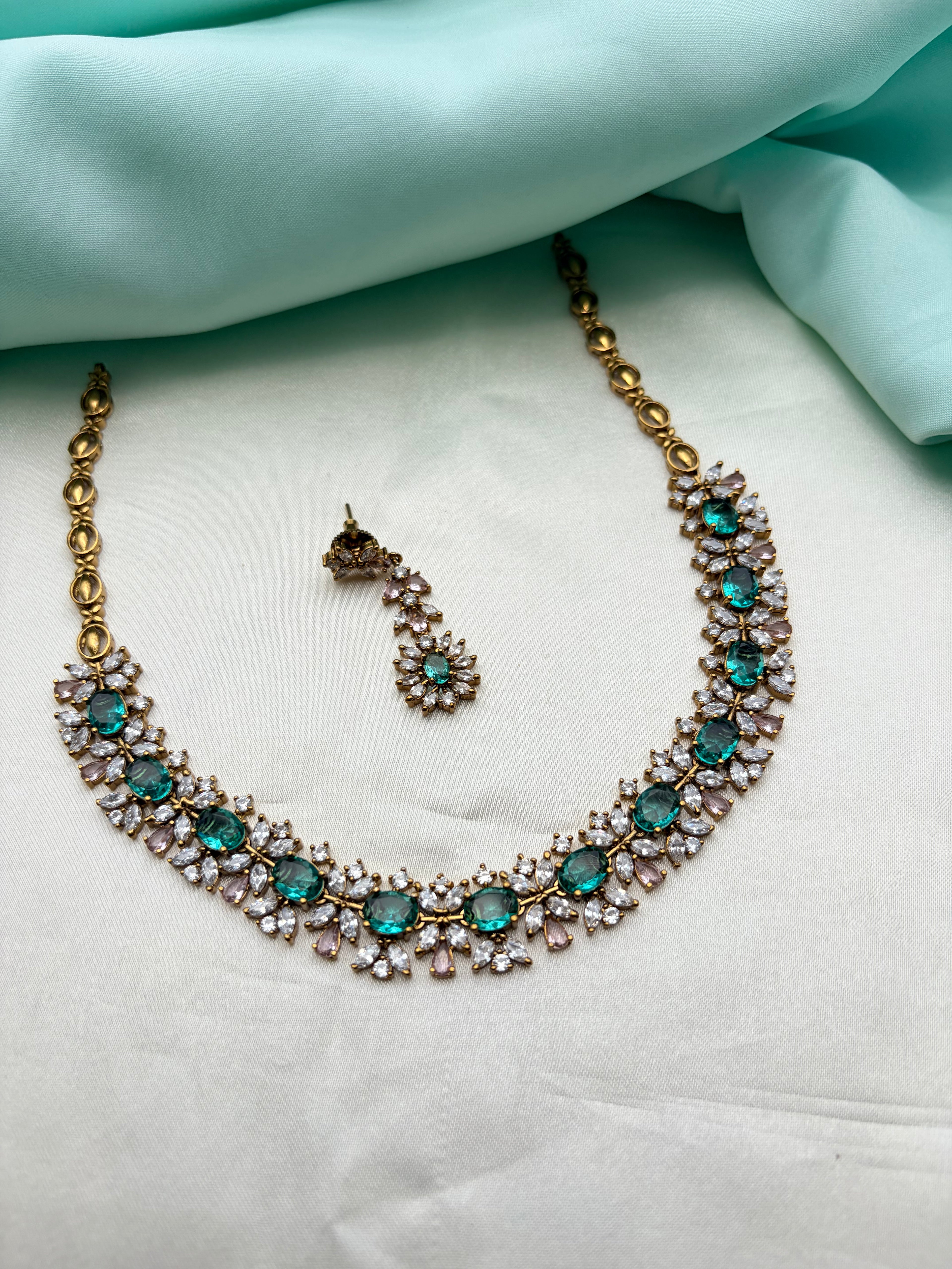 Ns963 diamond replace stones short neckset with earrings