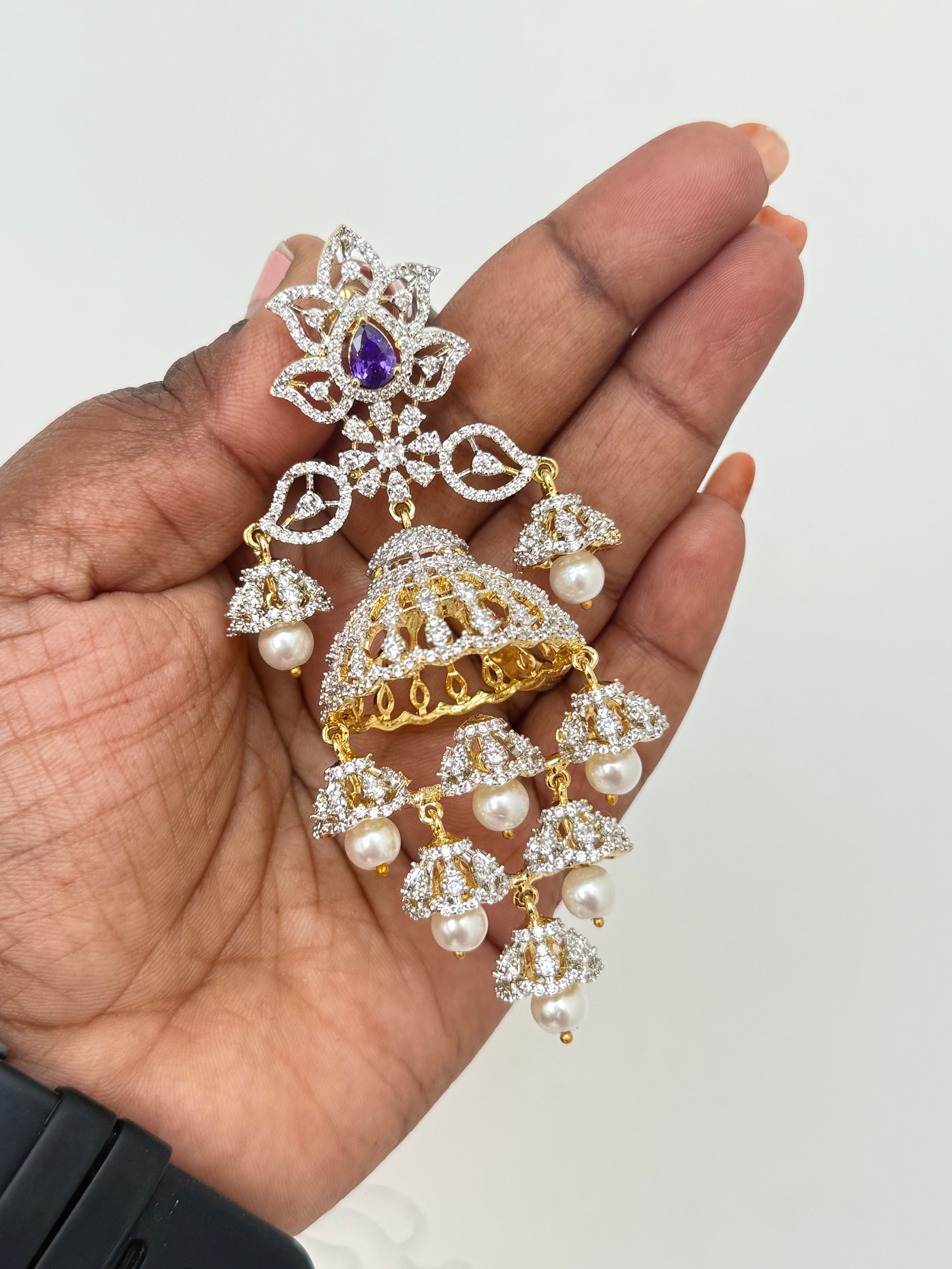 Purple diamond finish earrings df500