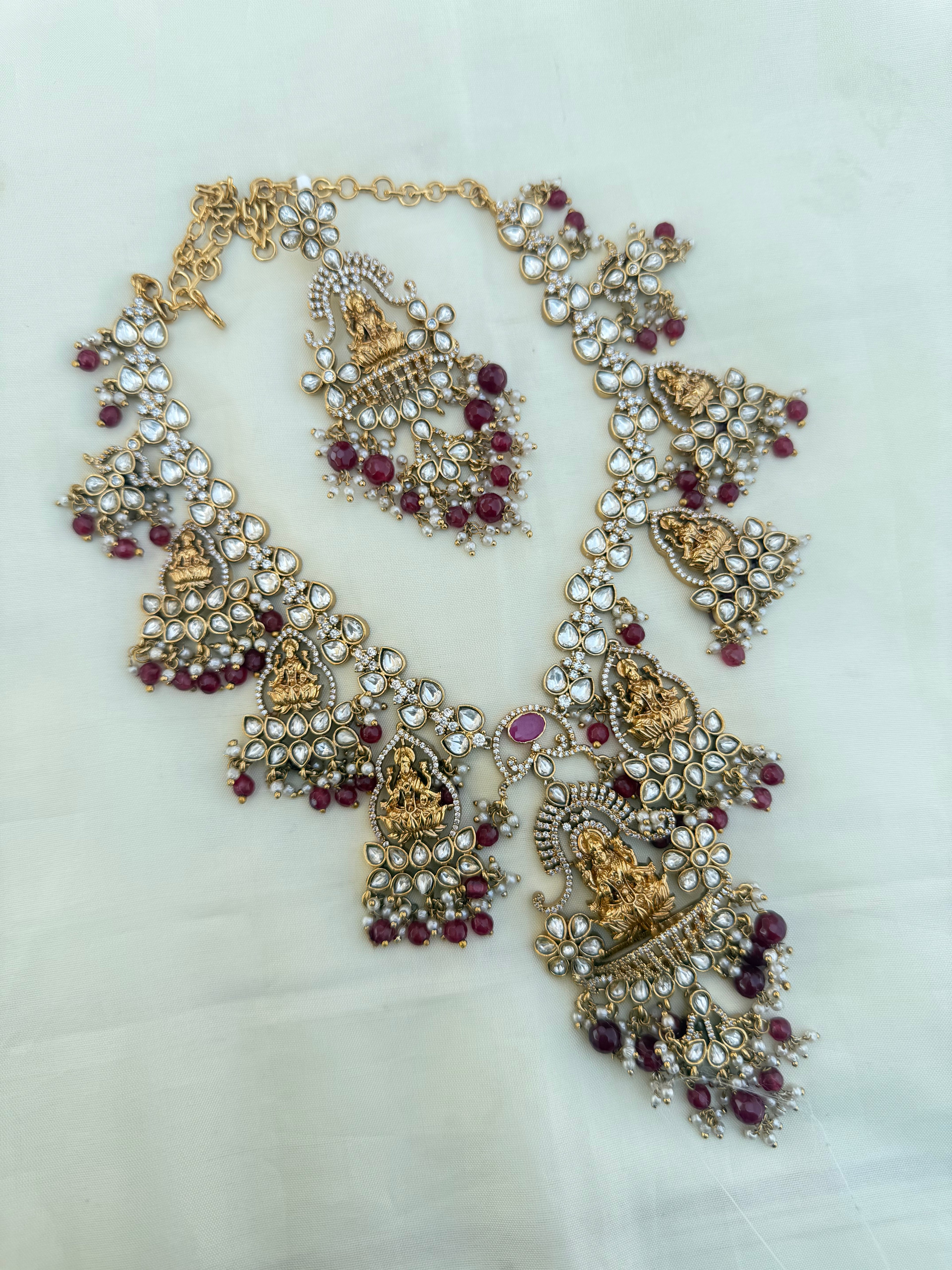Ns3001 Lakshmi Devi ruby beads uncut Kundan heavy Neckset