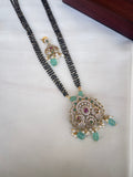 3 lines short Black Beads with pendant and earrings BB1629
