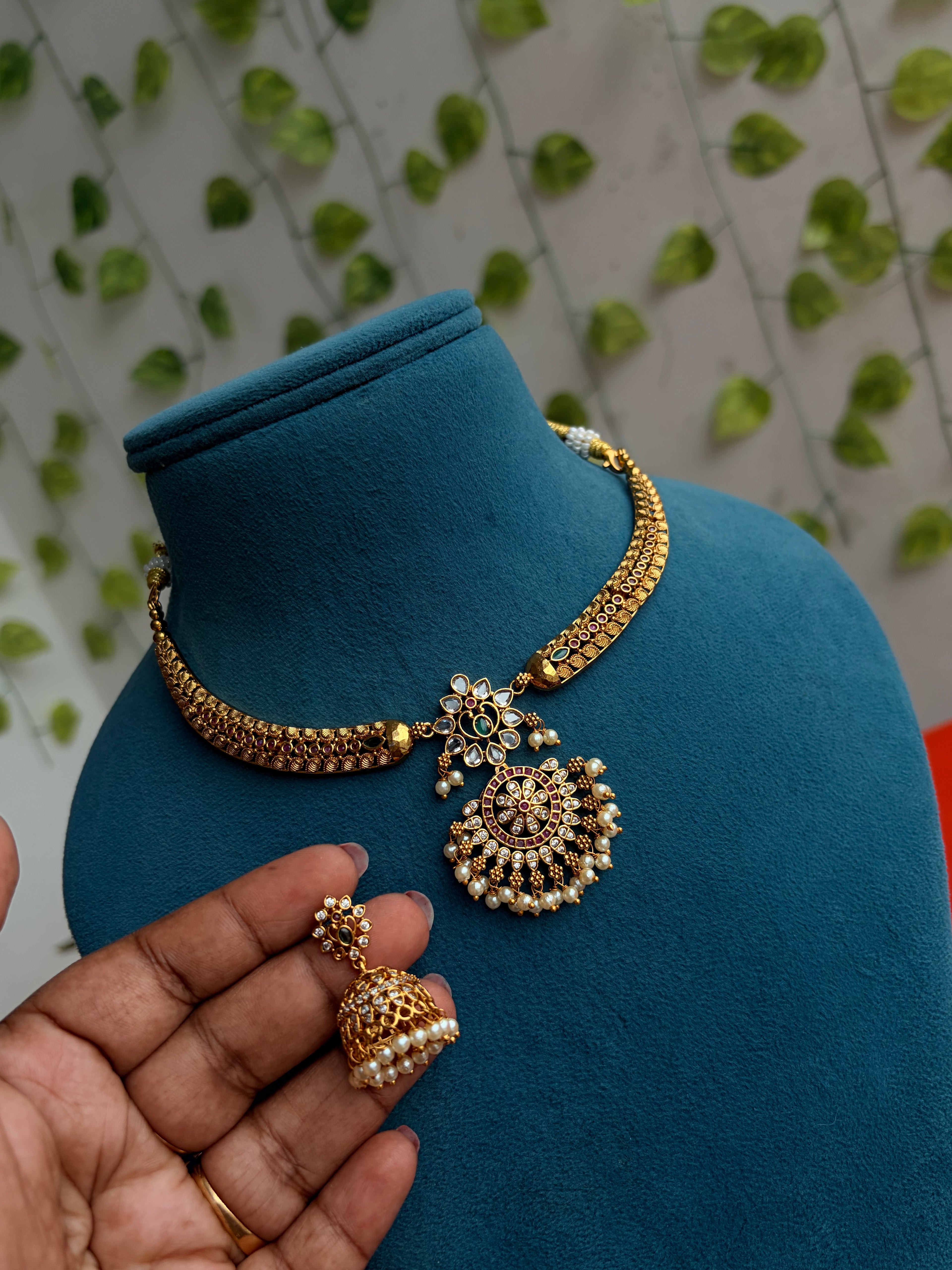 Ns897 multi stones Kante necksets with butta earrings