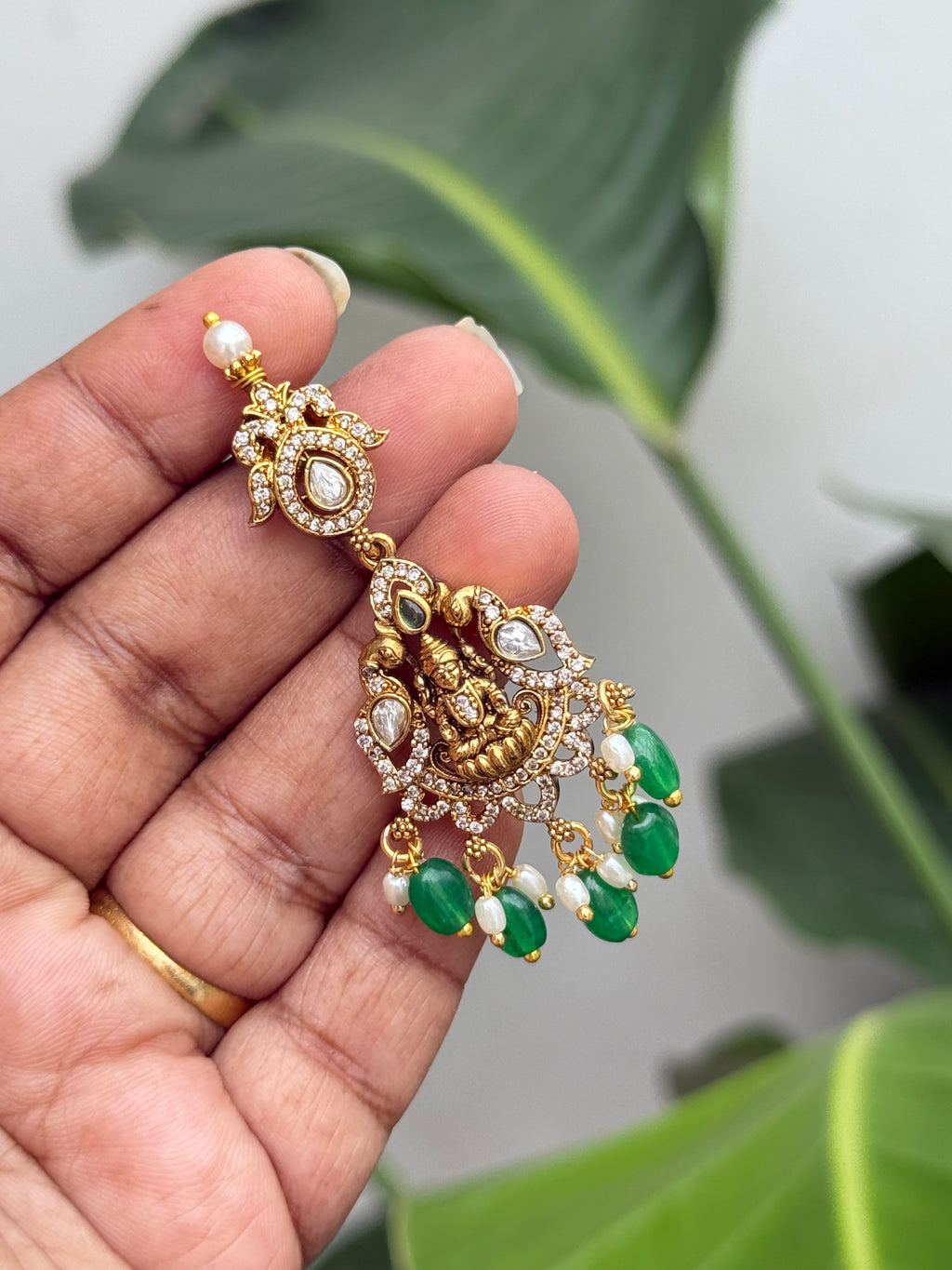 Er85 Lakshmi Devi moissanite chandbali earrings