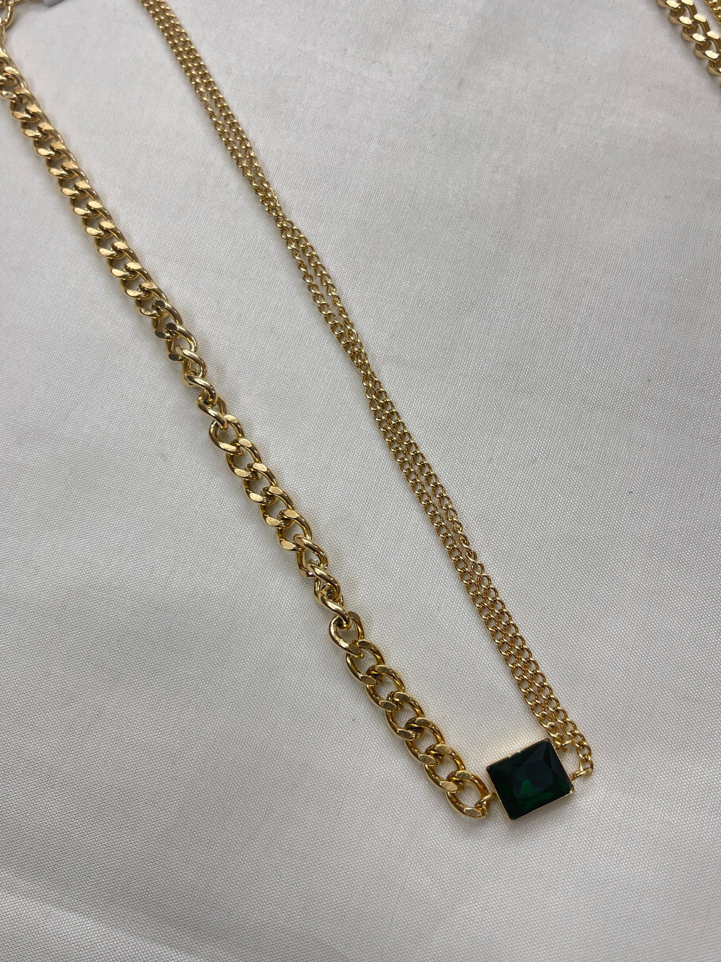 Green white stone Western 2 lines gold chain dc508