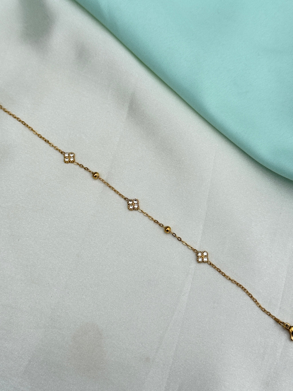 Ab633 anti tarnish flower stones gold balls 8.5 inches 2.8 to 2.10 adjustable chain bracelet