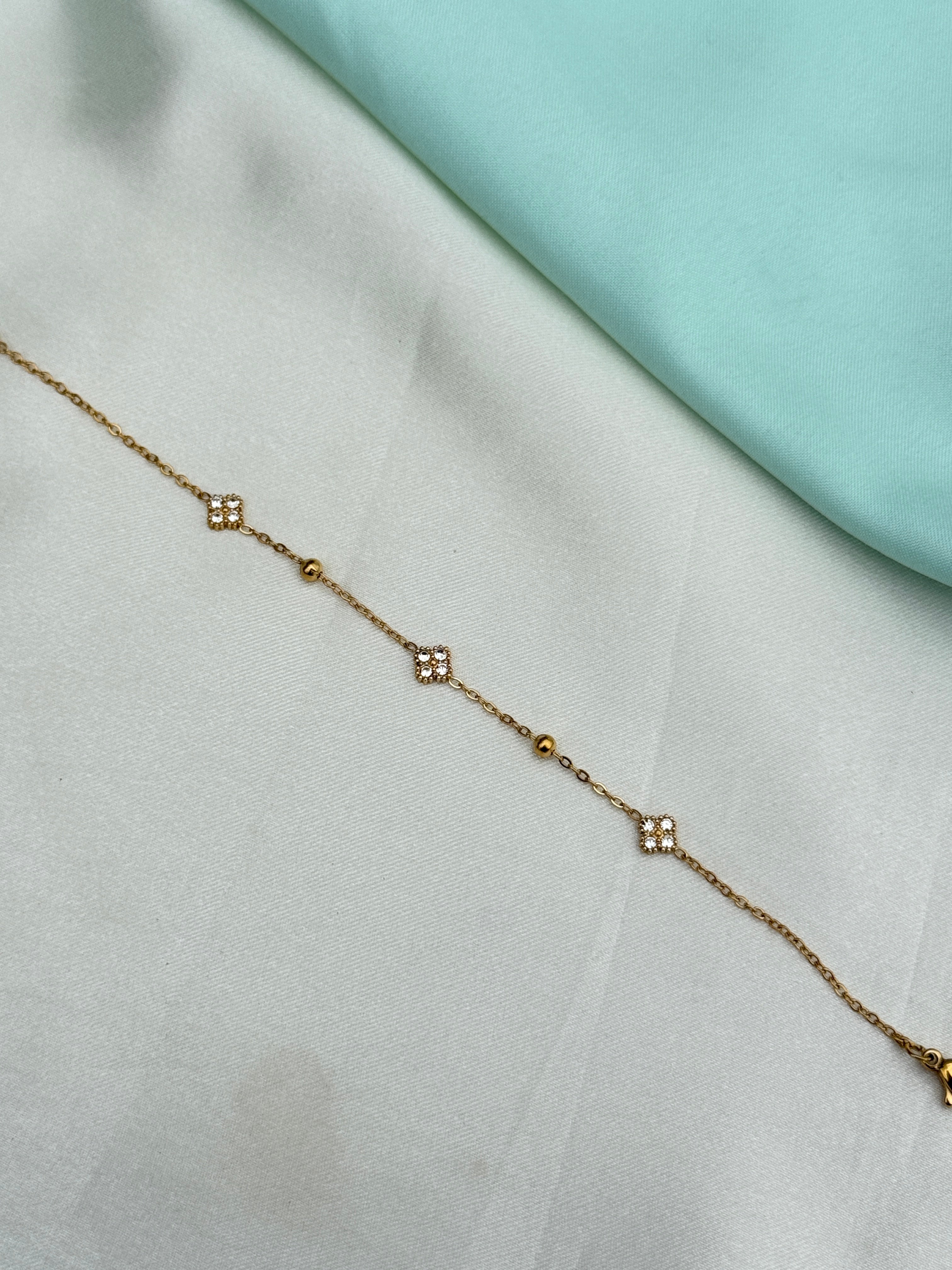 Ab633 anti tarnish flower stones gold balls 8.5 inches 2.8 to 2.10 adjustable chain bracelet