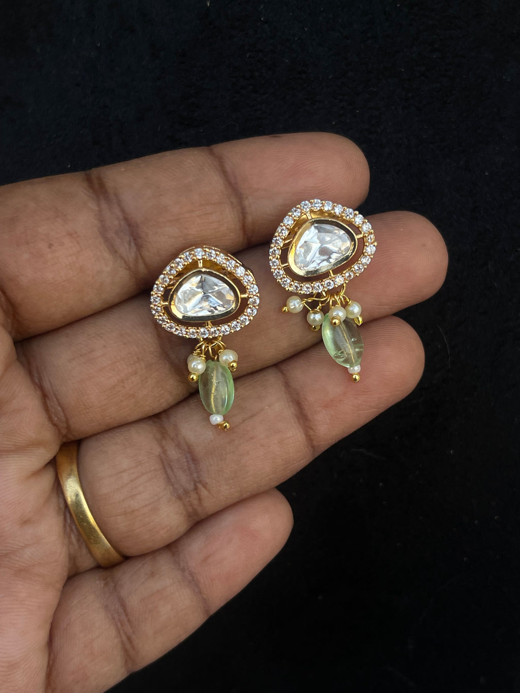 Moissanite kundan bead hanging earrings