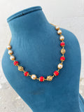 BB5111 pearl coral pumpkin beads and gold ball chain