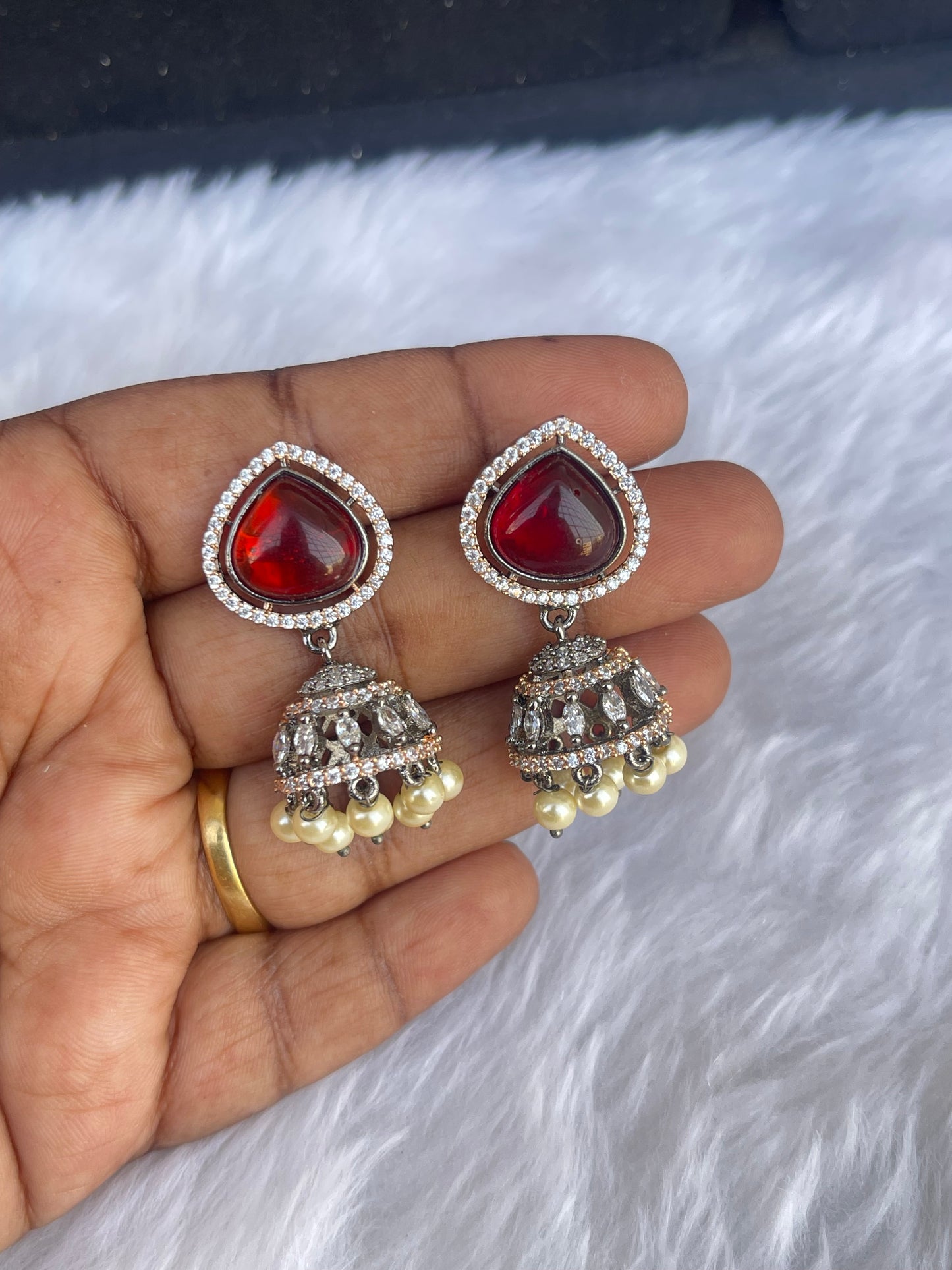 Ruby Victorian drop butta earrings