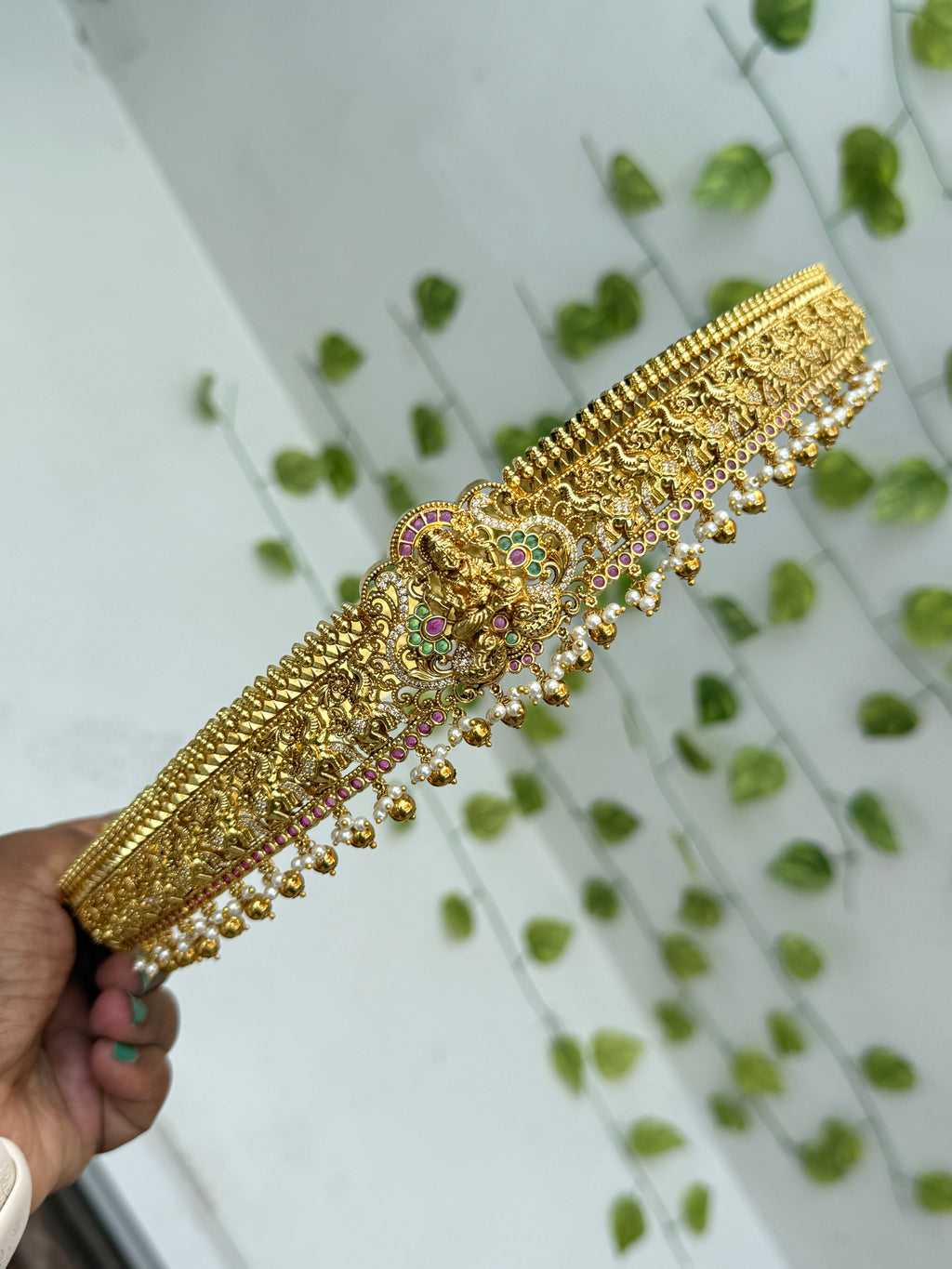 Hb709 Lakshmidevi texted with gold balls hipbelt