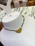 Bb444 Lakshmidevi 3 stones single line 18 inches black beads