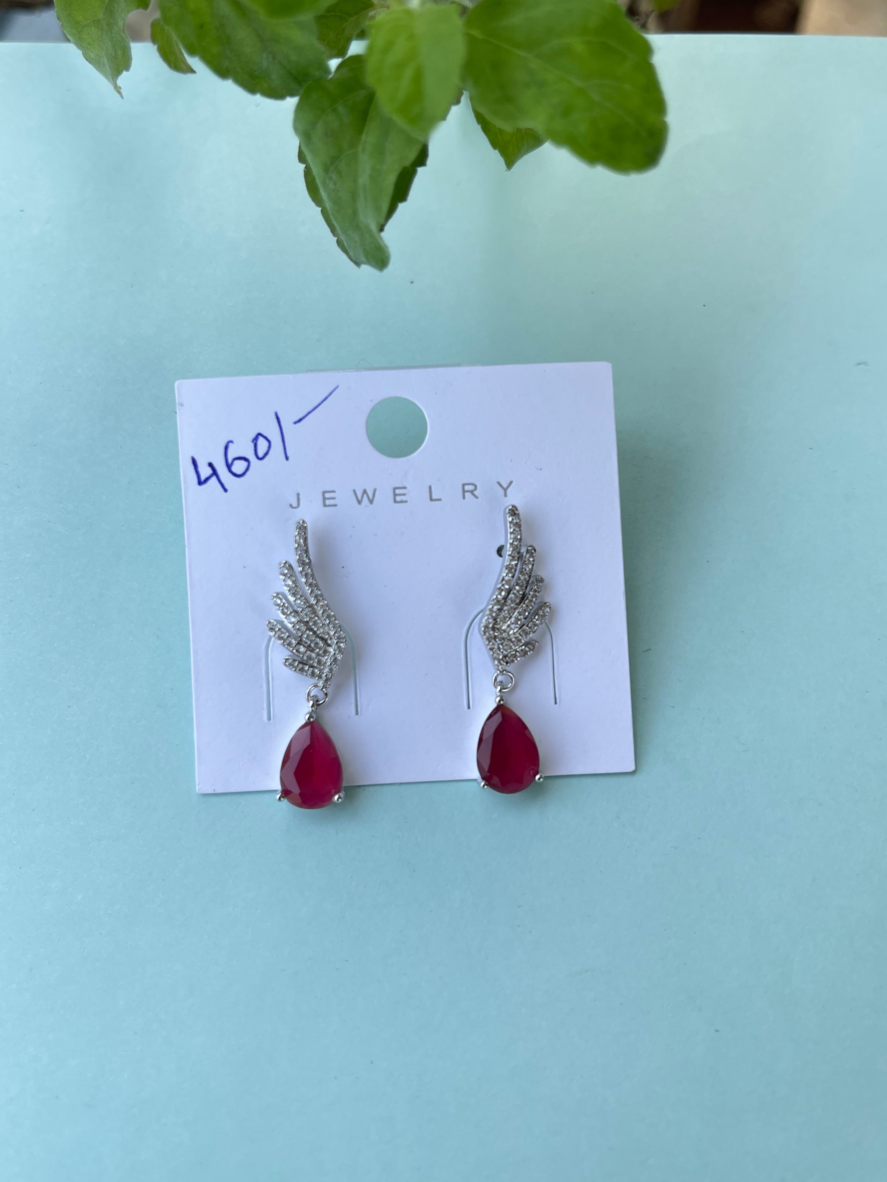 Silver earrings with stone hanging