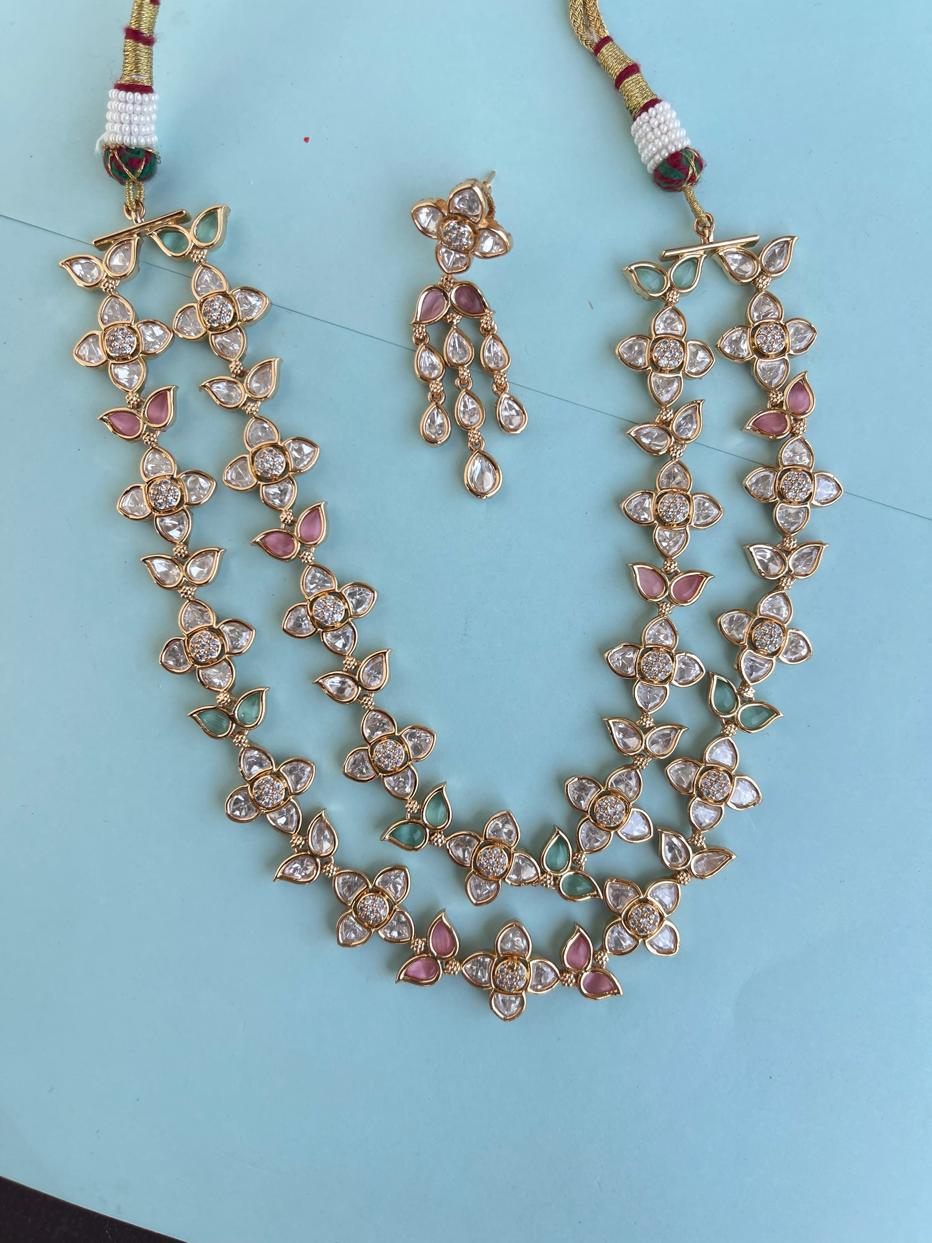 2 lines uncut moissanite premium neckset