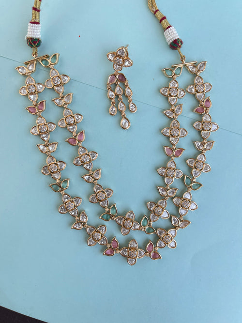 2 lines uncut moissanite premium neckset