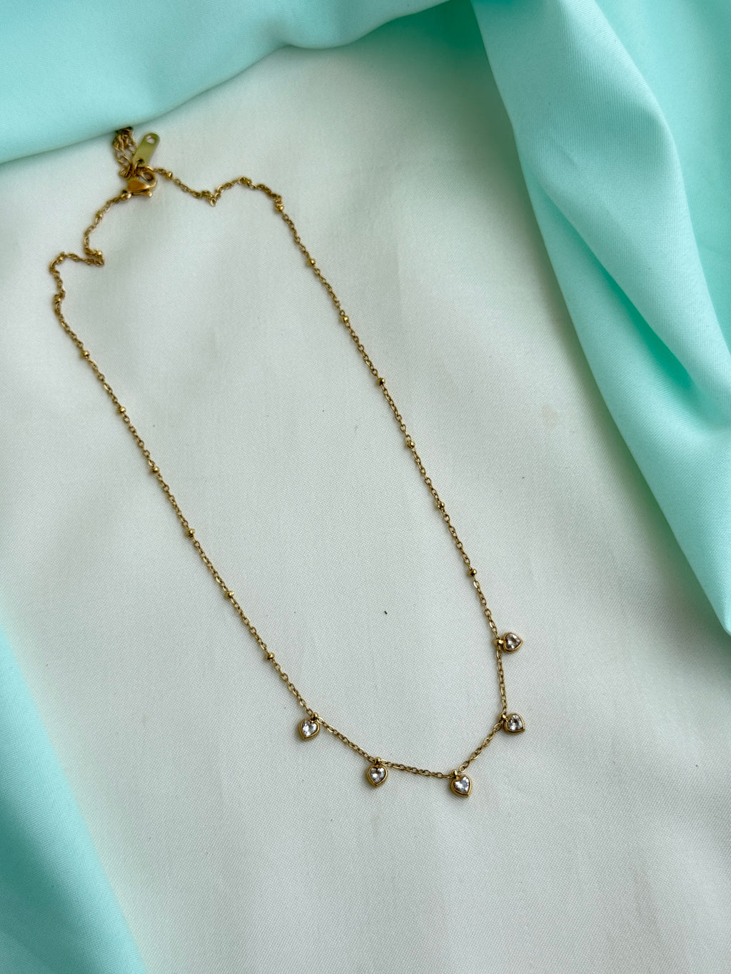 Dc074 anti tarnish heart stones 18inches adjustable daily wear chains