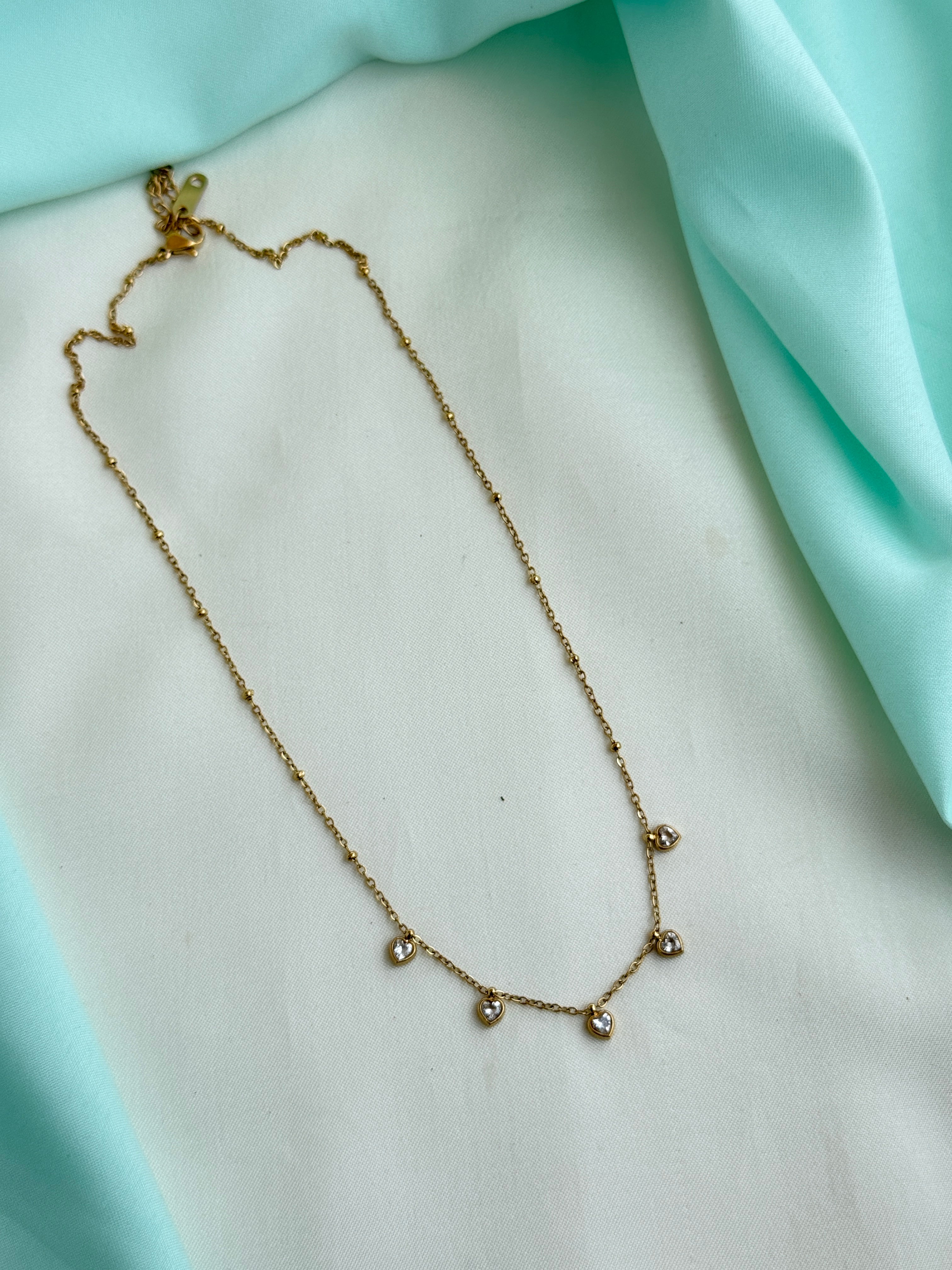 Dc074 anti tarnish heart stones 18inches adjustable daily wear chains