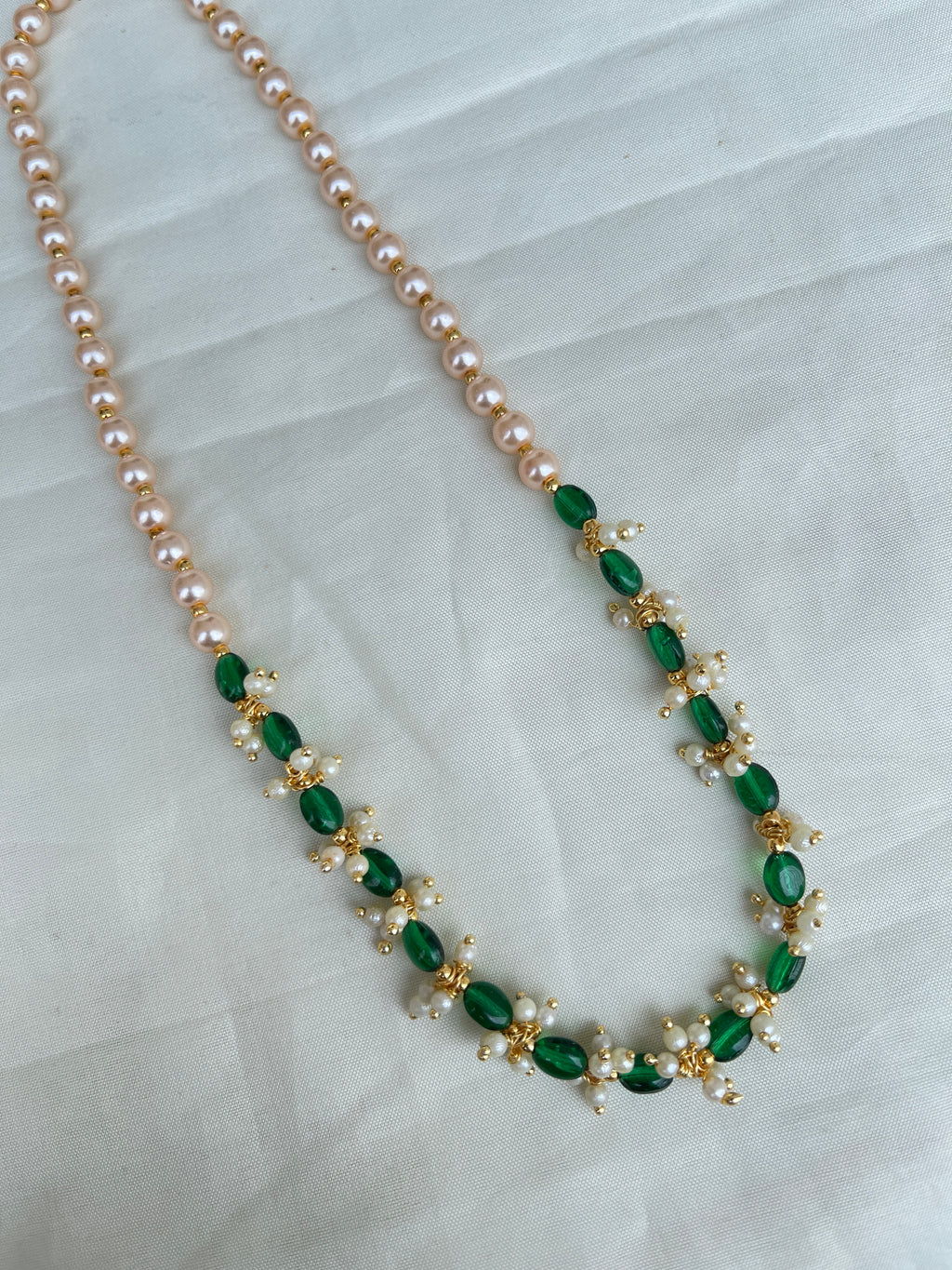 Green beads single line pearl short chain