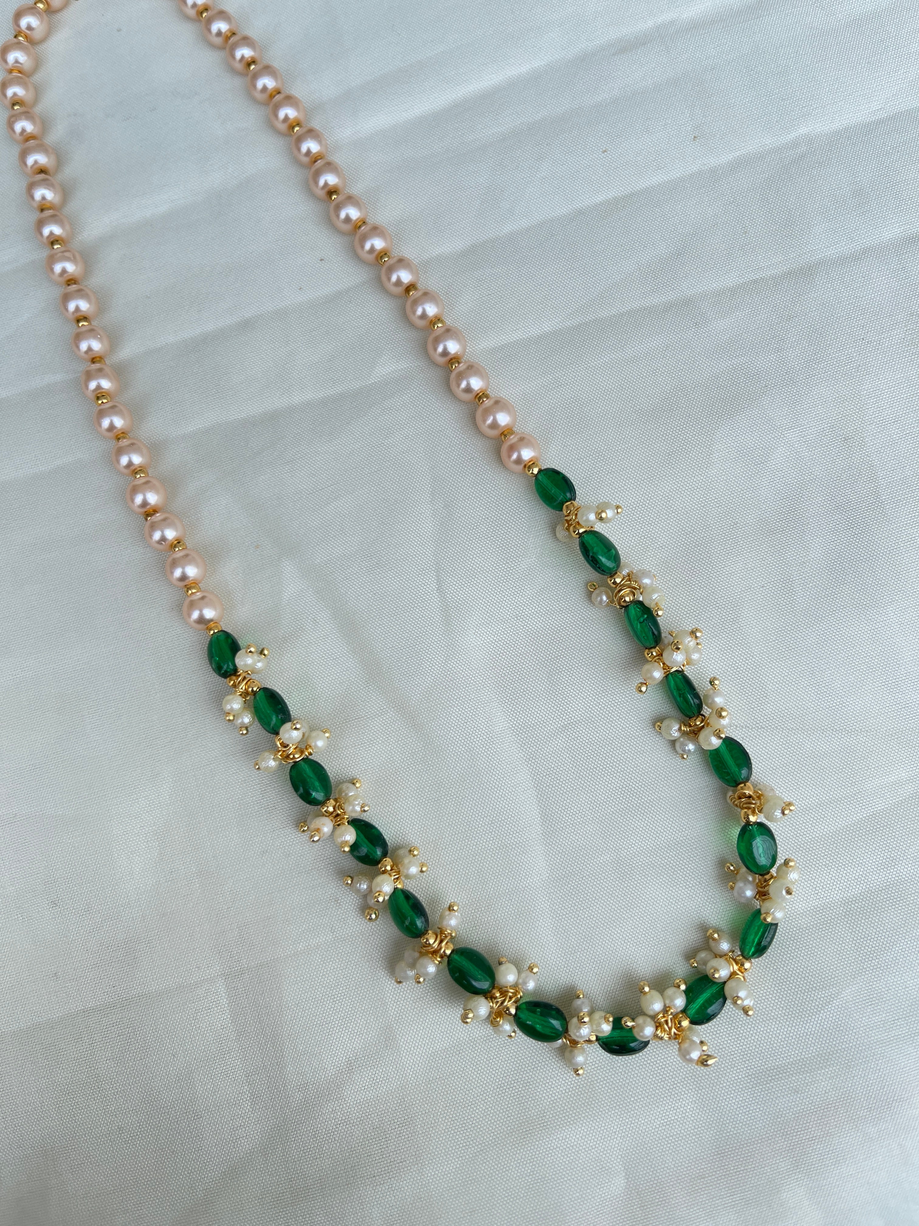 Green beads single line pearl short chain
