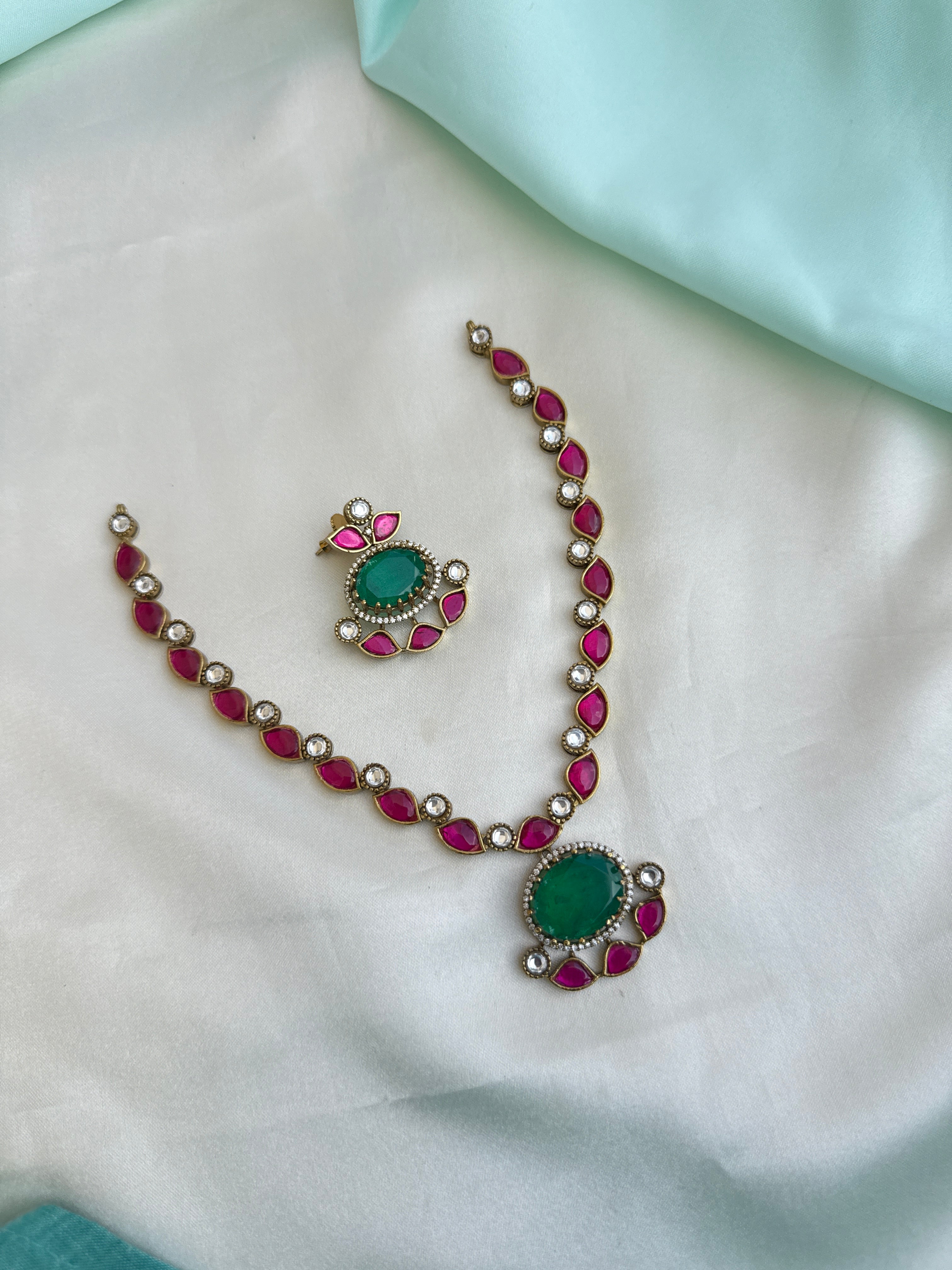 Jadau multi Kundan short Neckset with Chandbali earrings NS998