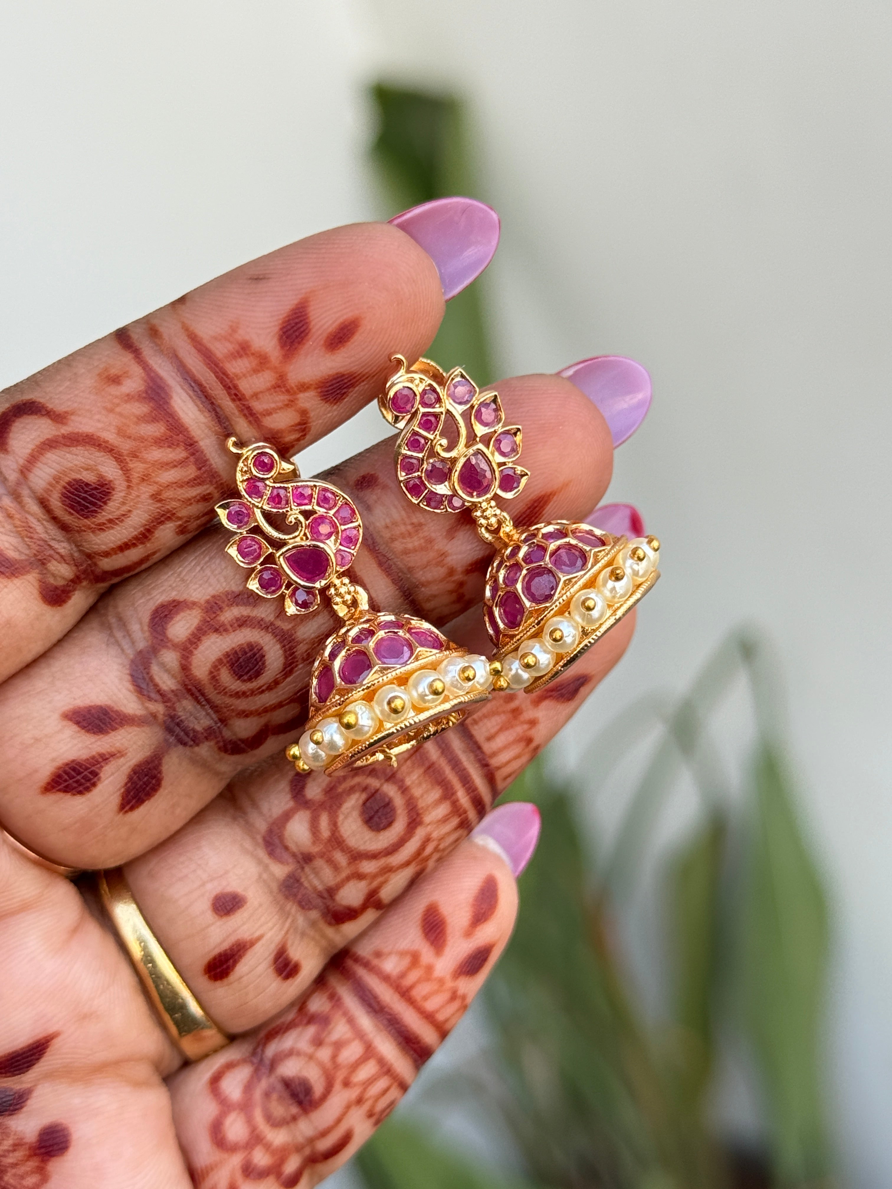 Ph351 panchaloham peacock small butta earrings suits for kids and adults