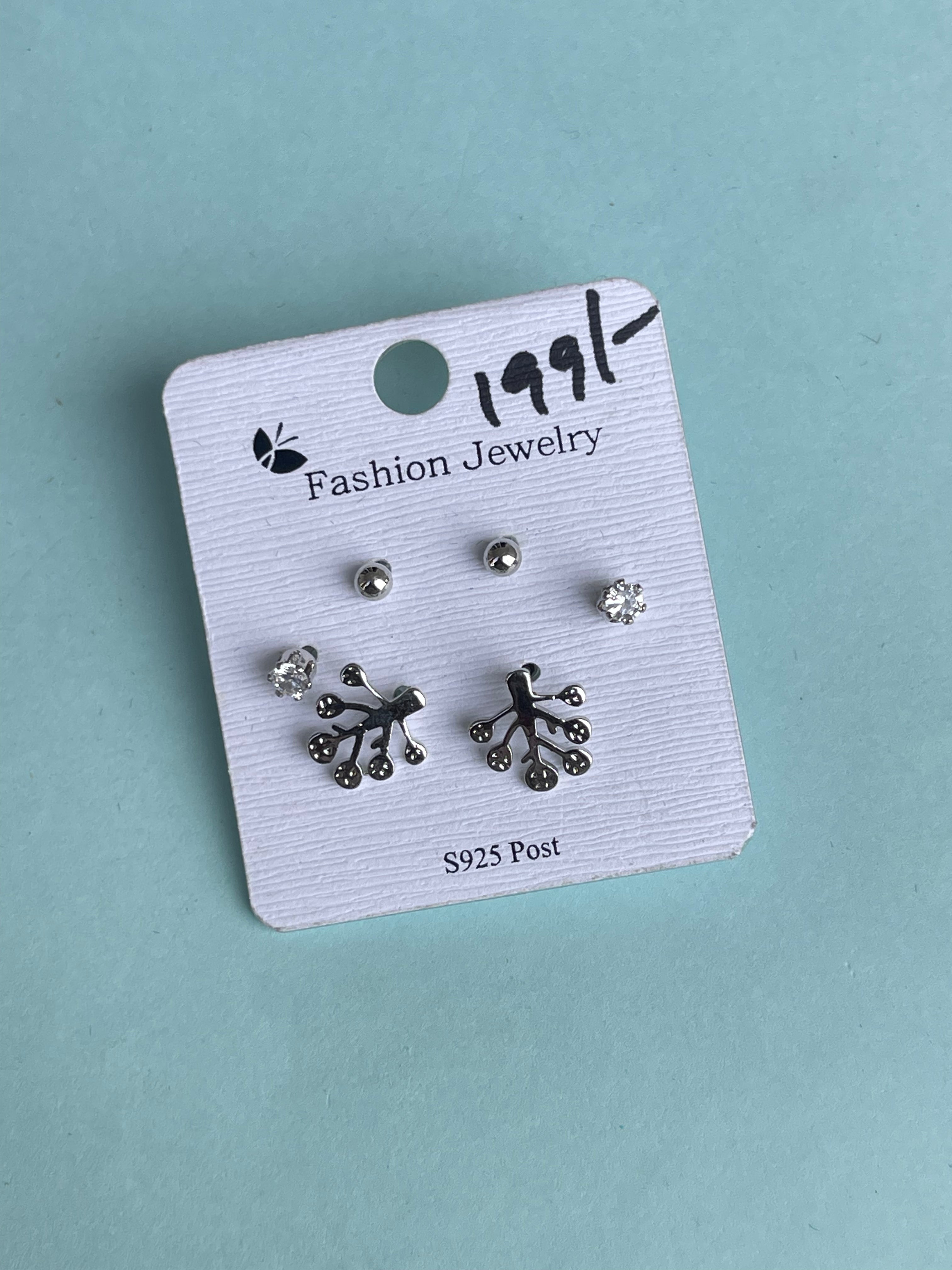 Pack of 3 sterling silver studs