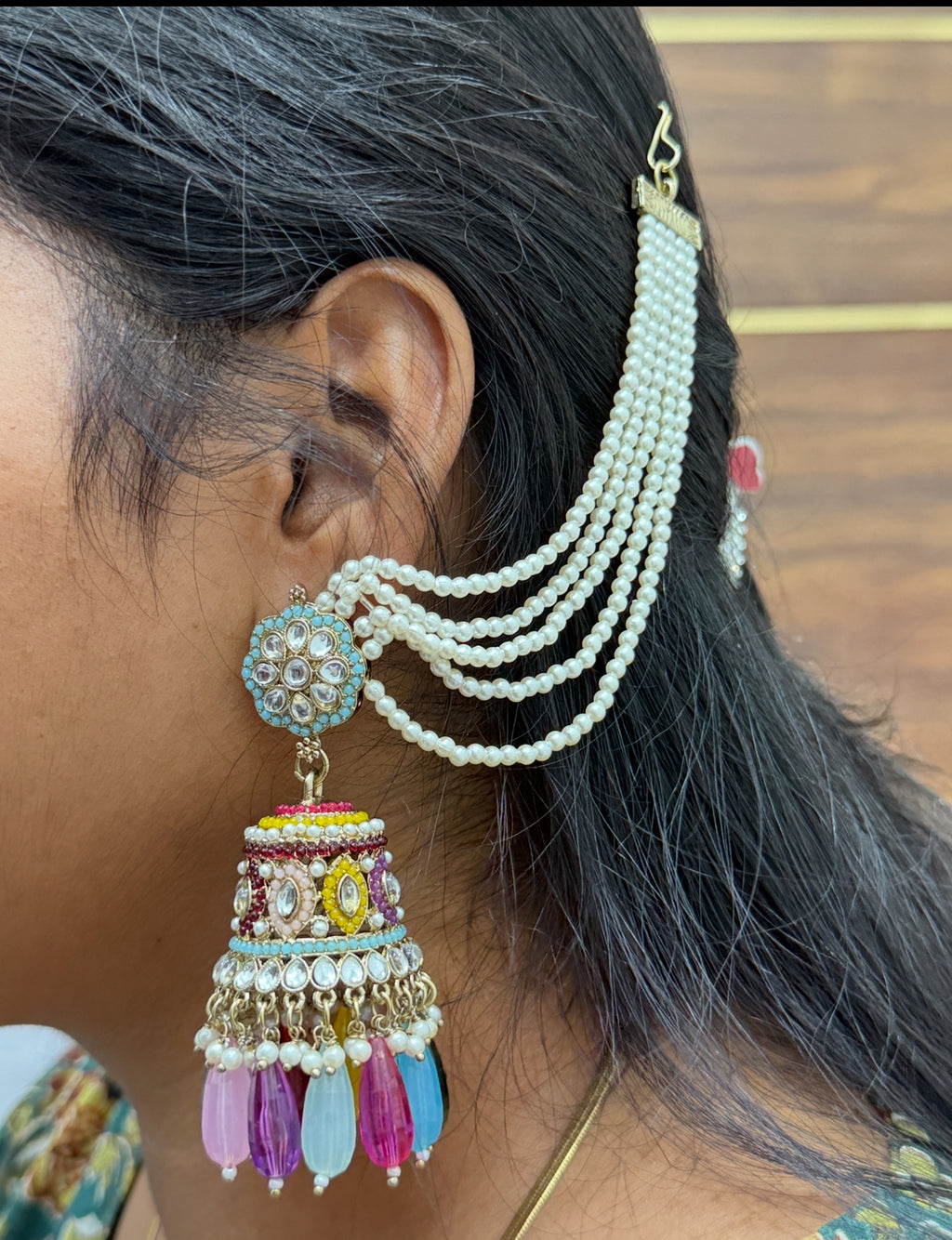 Mn064 multi Meenakari earrings with earchain