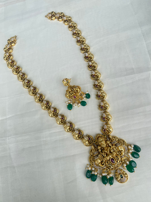 Lh1578 elephant Lakshmi Devi nakshi haram with green beads