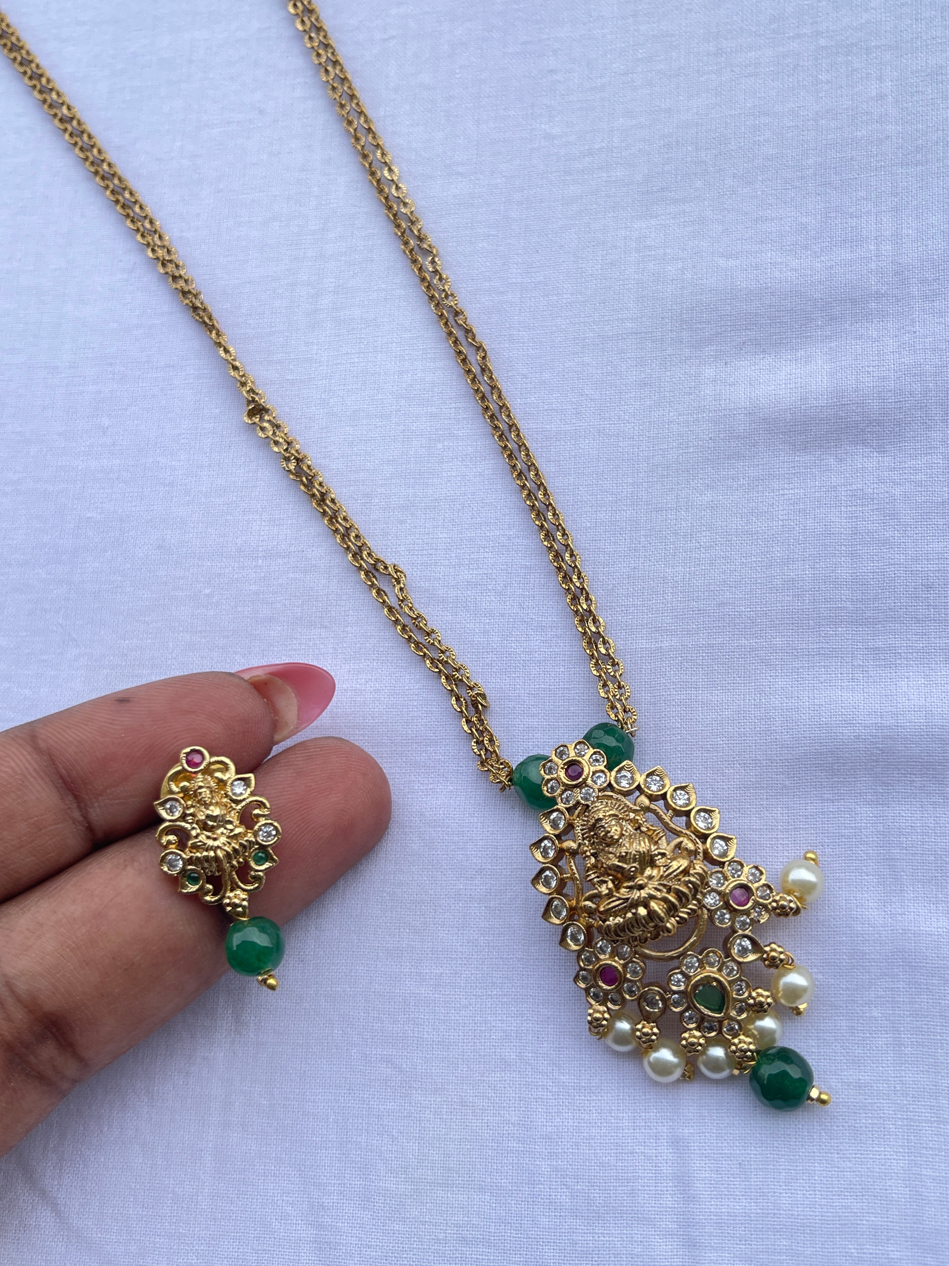 2 lines lakshmi devi chain with pendant and earrings pc002
