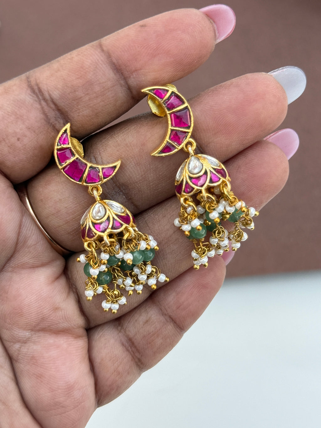Er164 jadau kundan halfmoon small butta earrings