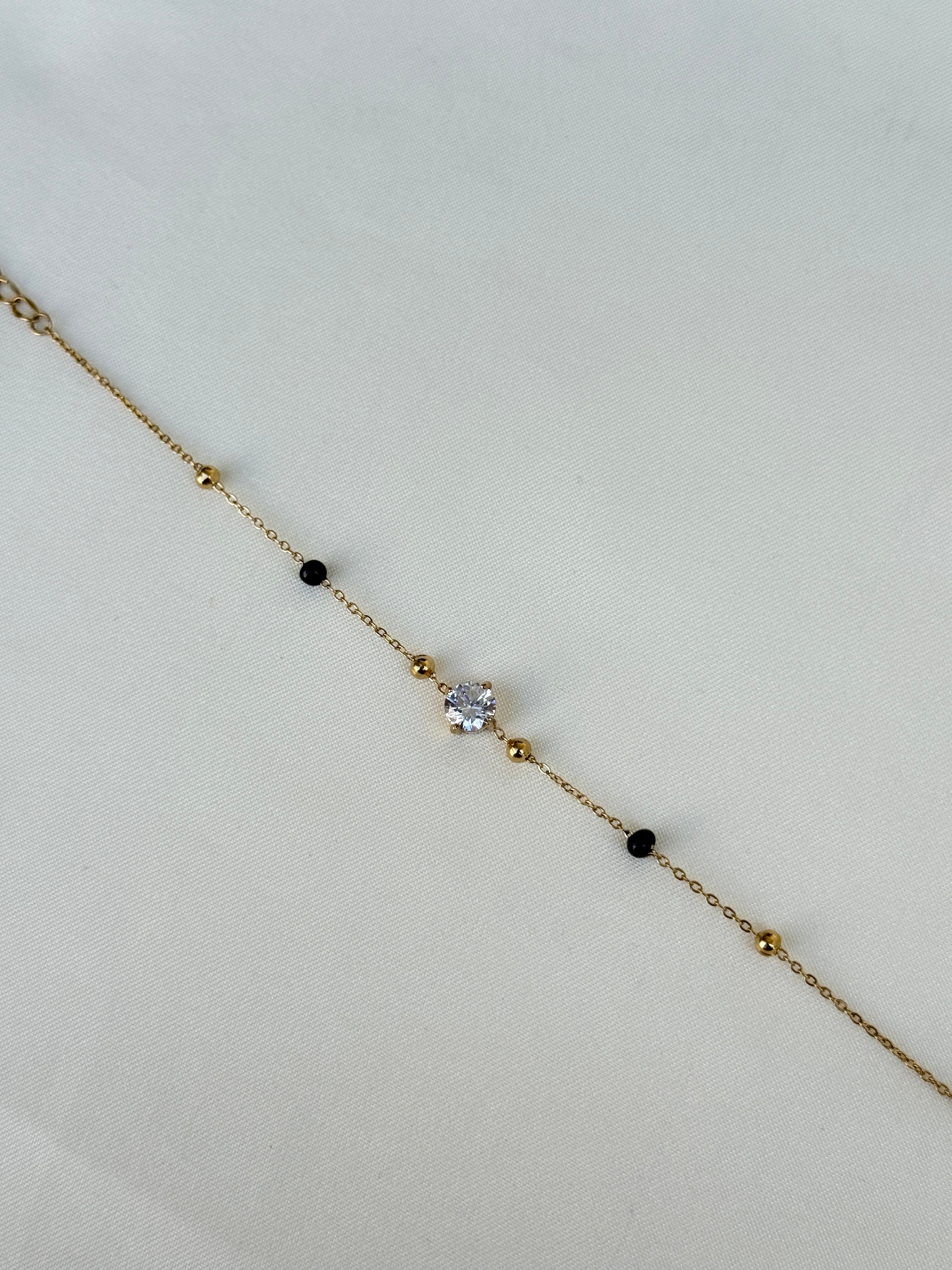 Br519 single line solitaire stone blackbeads bracelet (color won't fade) anti-tarnish