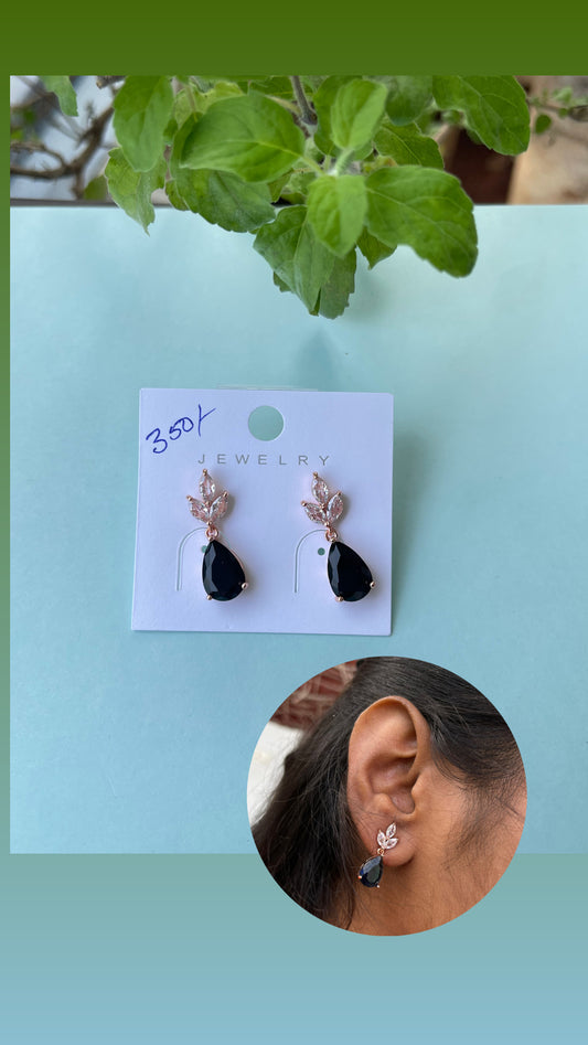 3 leaf stone drop hanging earrings