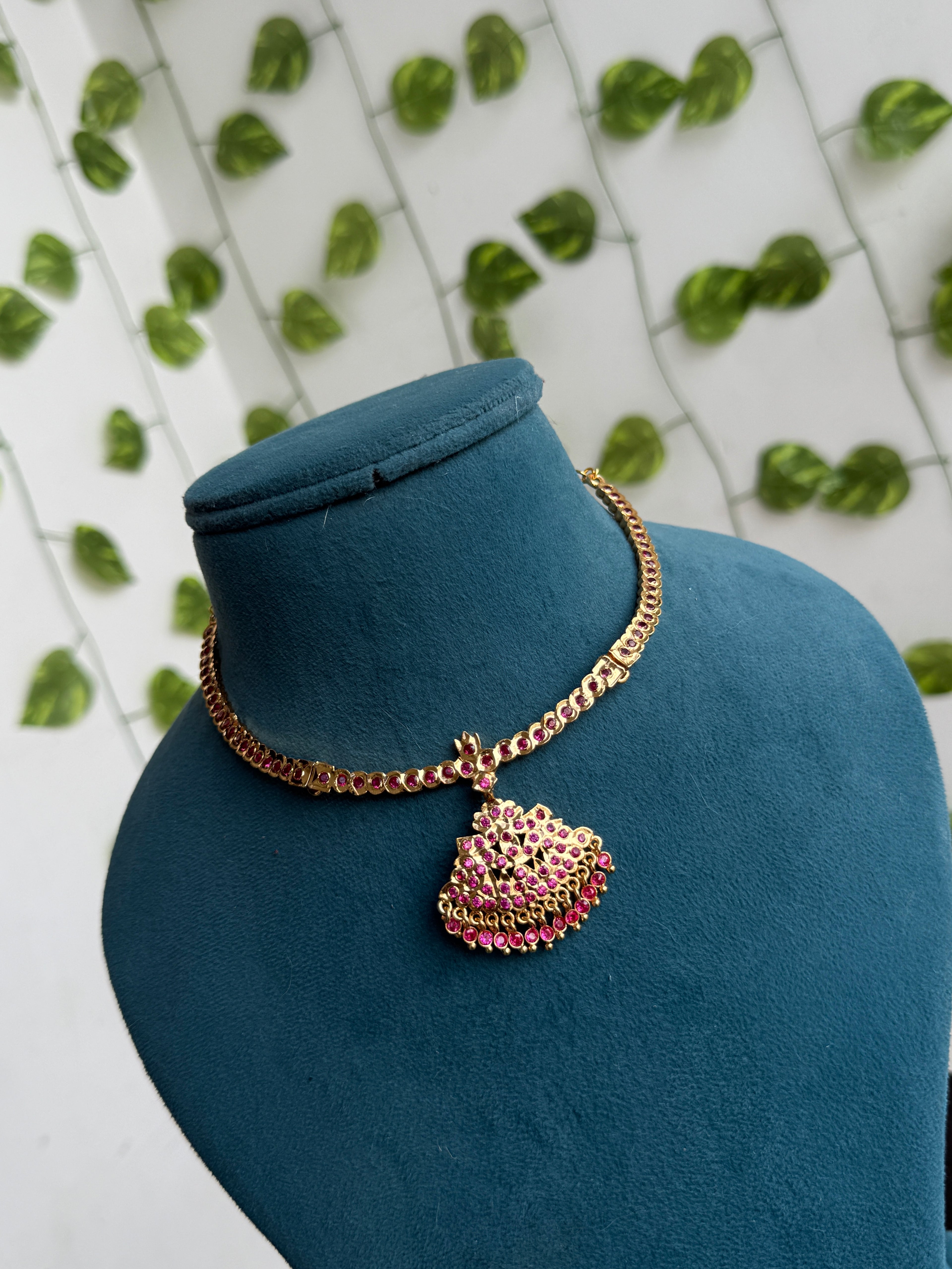 Ph392 panchaloham  polished kante neckset pink colour