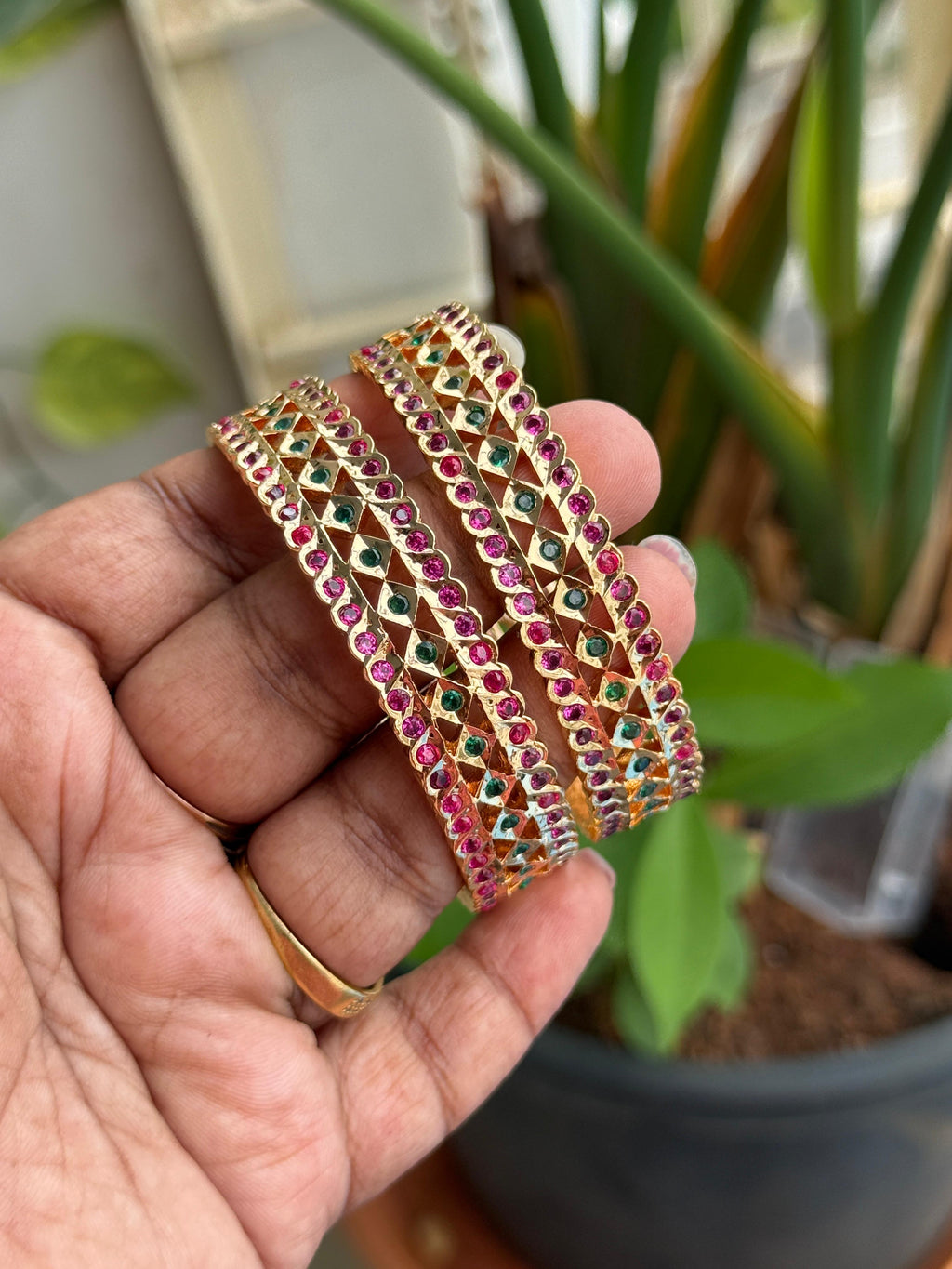 Unique Panchaloham ruby radiance heritage bangles ph622