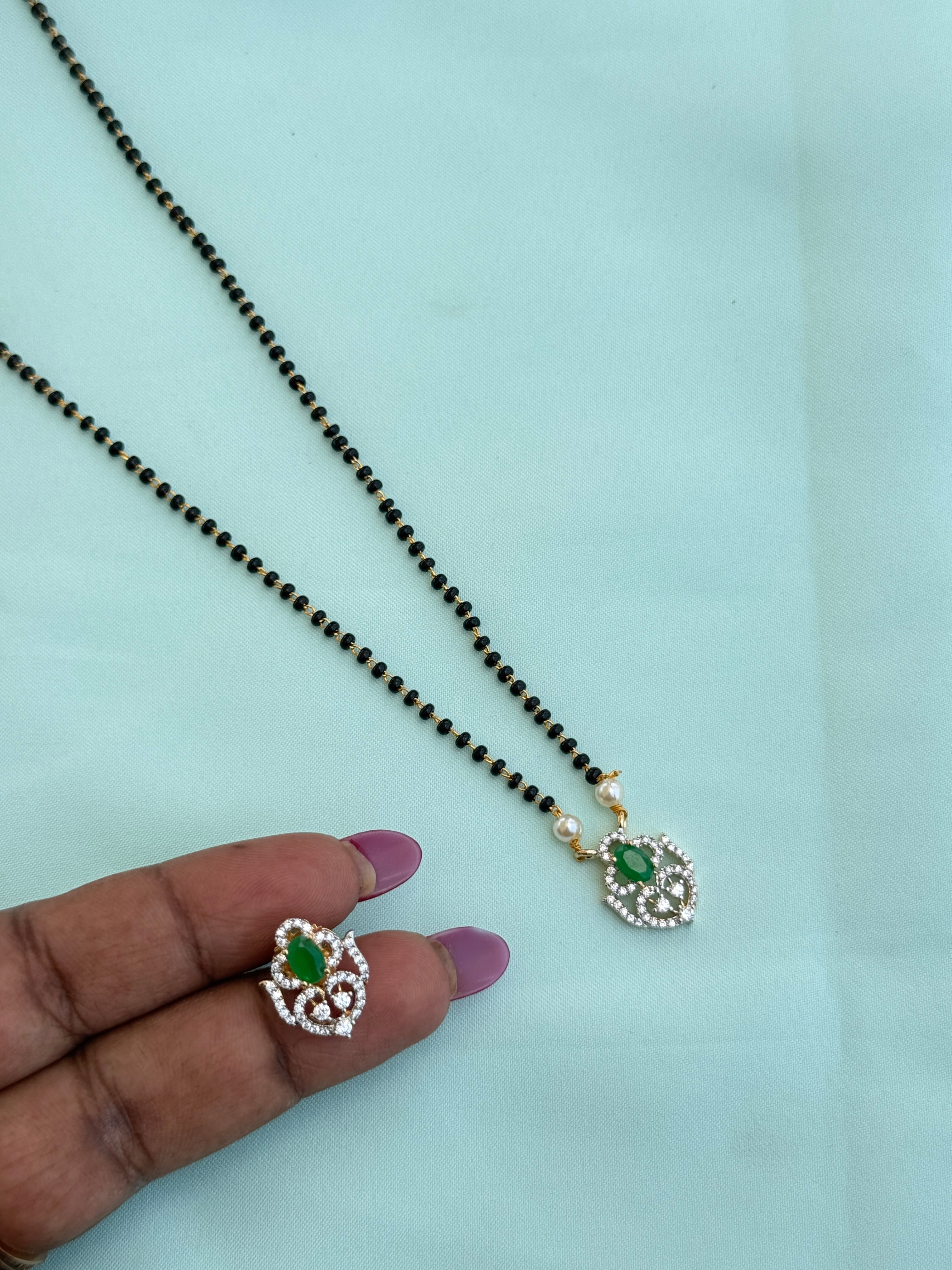 Bb121 18 inches single line blackbeads diamond finish locket with ear studs