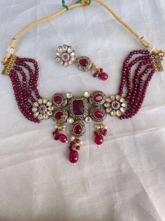 Ruby beads with choker