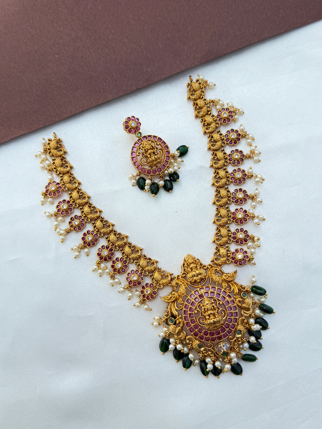 Ns597 kemp Lakshmi devi  peacock neckset