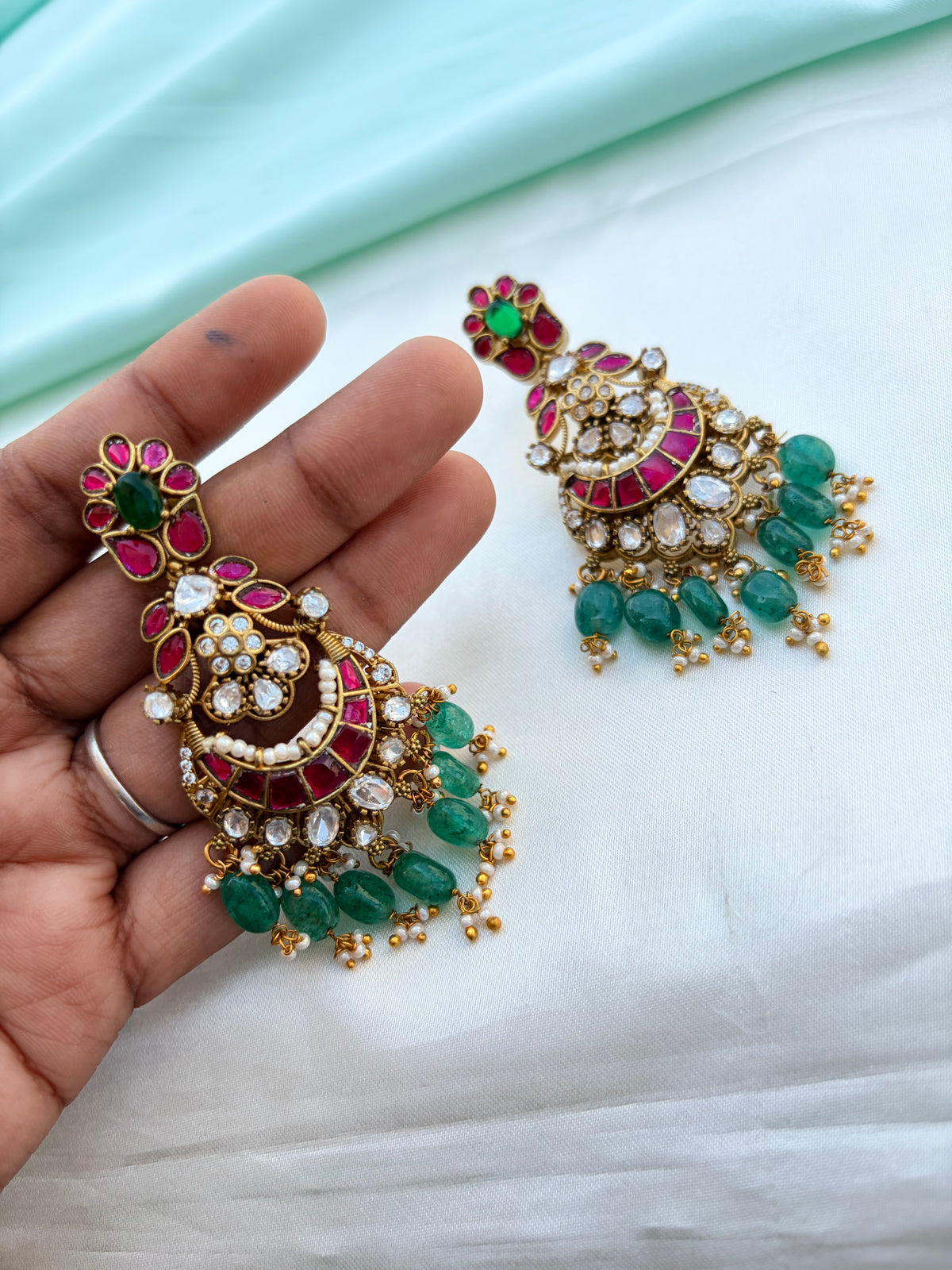Multi jadau Kundan Chandbali earrings Er942