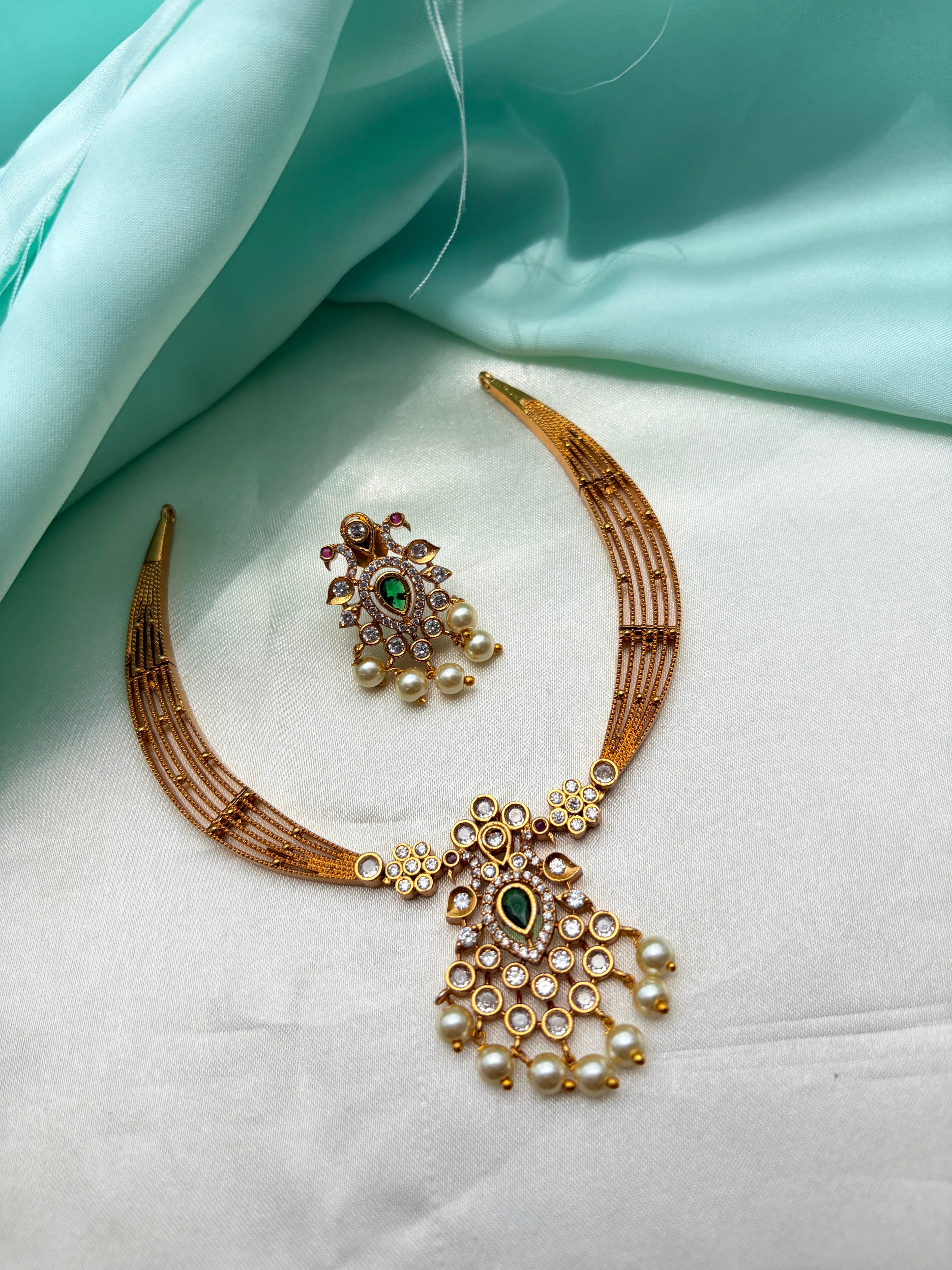 Ns968 peacock multi kante neckset with earrings