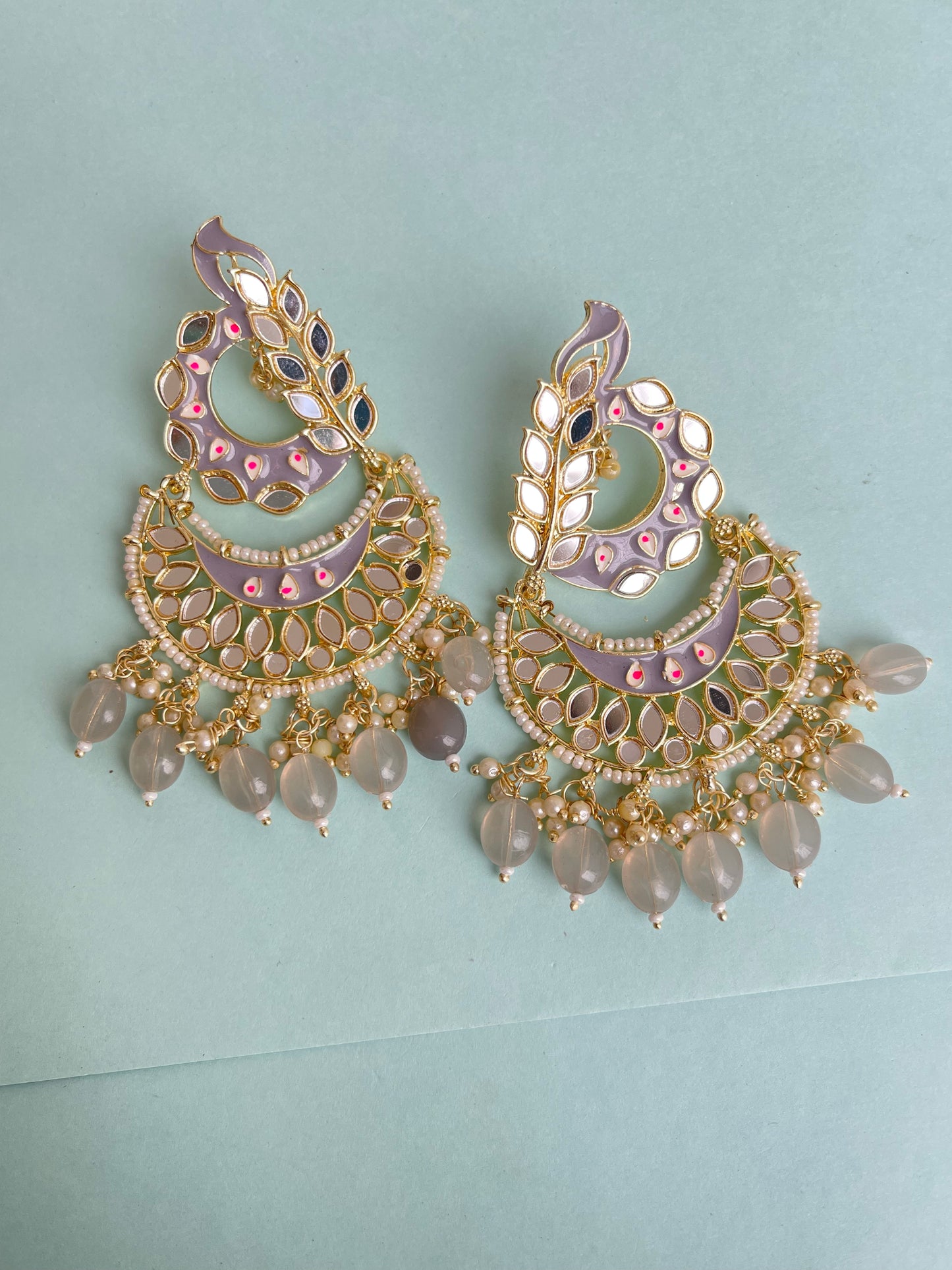 Mirror chandbali lightweight earrings