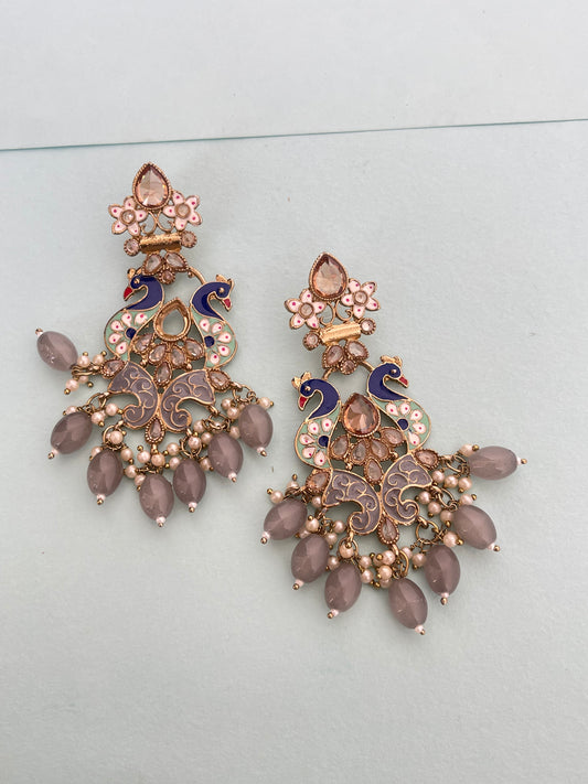 Dual peacock beads lightweight chandbali earrings