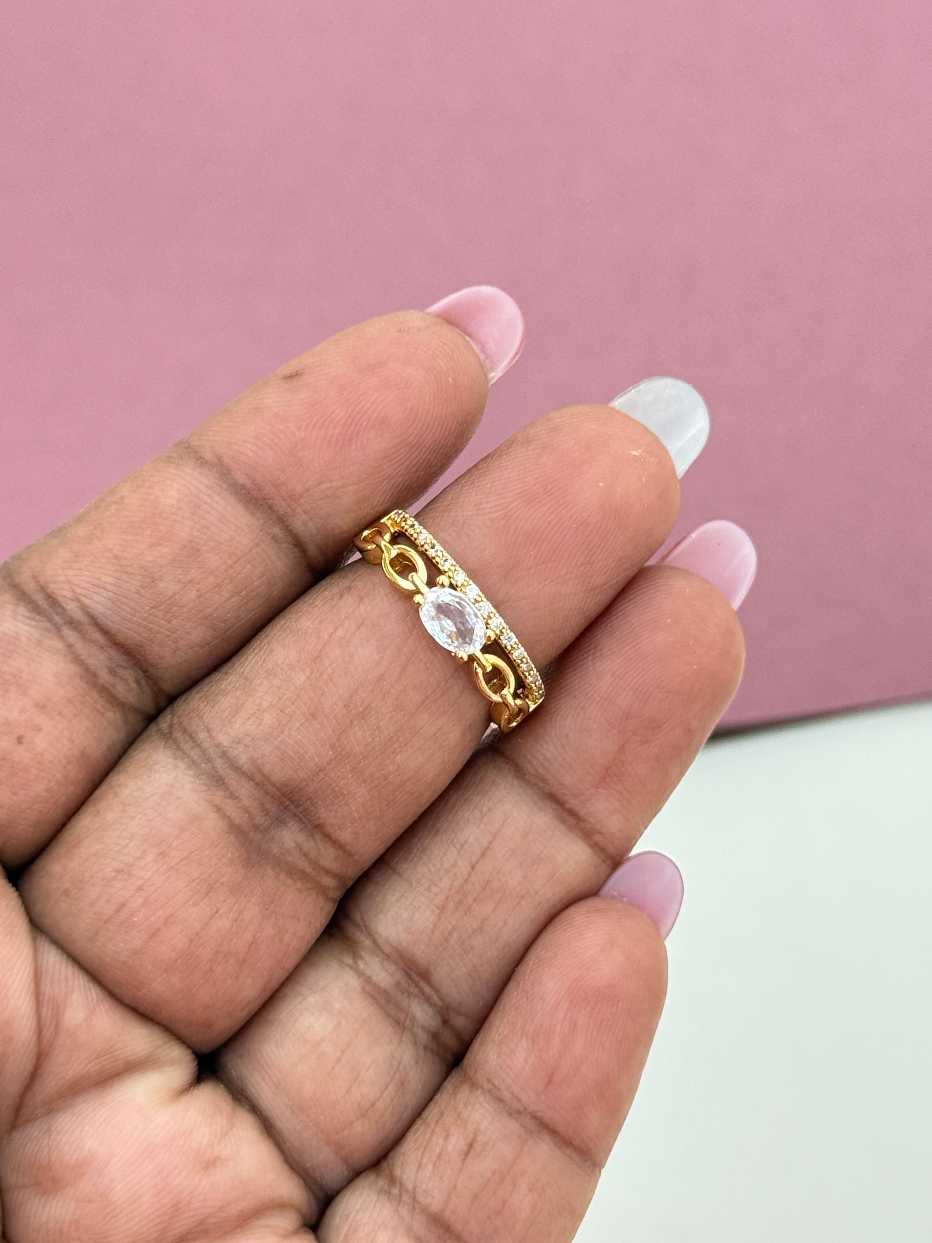 Single-Stone Anti-Tarnish Adjustable finger ring RG034